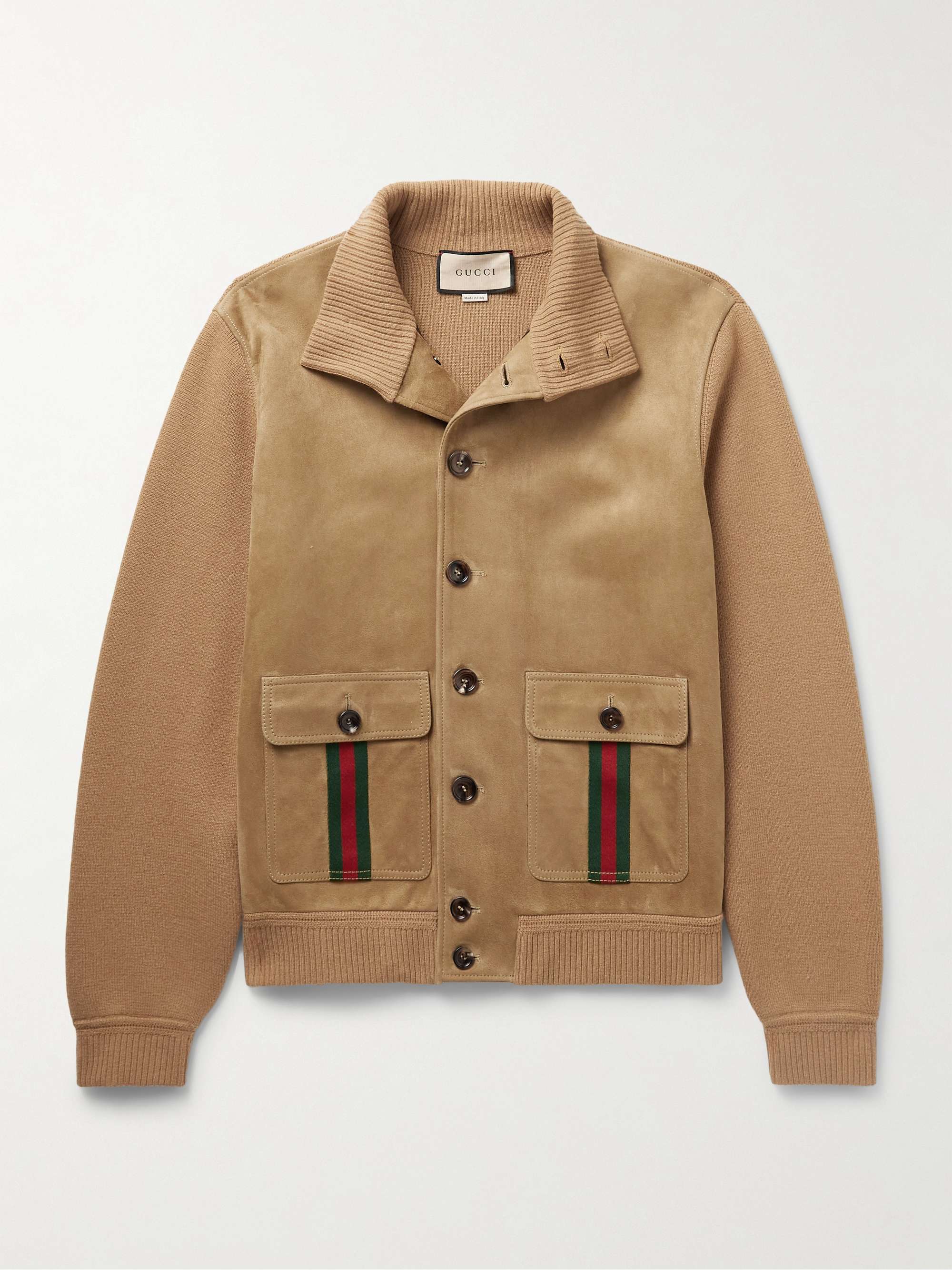 Webbing-Trimmed Suede and Wool Jacket view