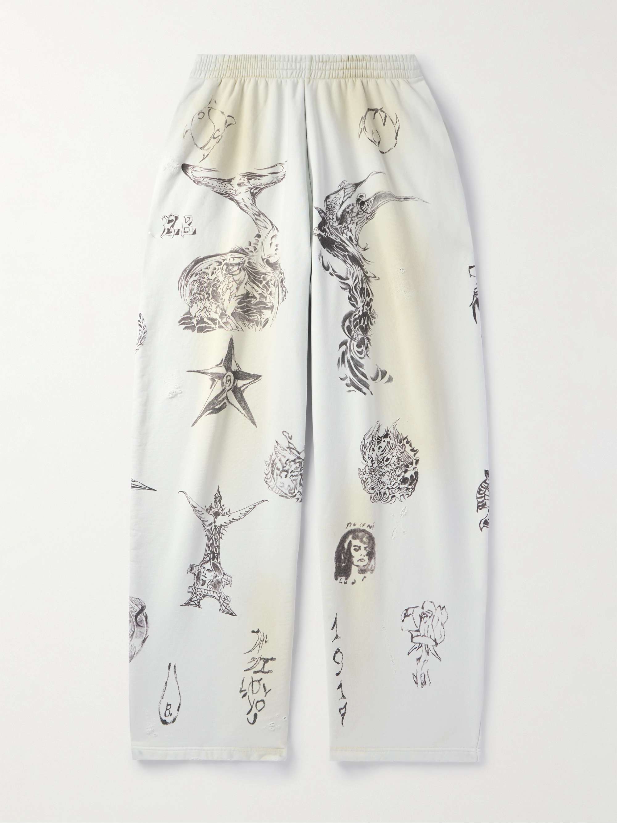 Wide-Leg Printed Distressed Cotton-Jersey Sweatpants view