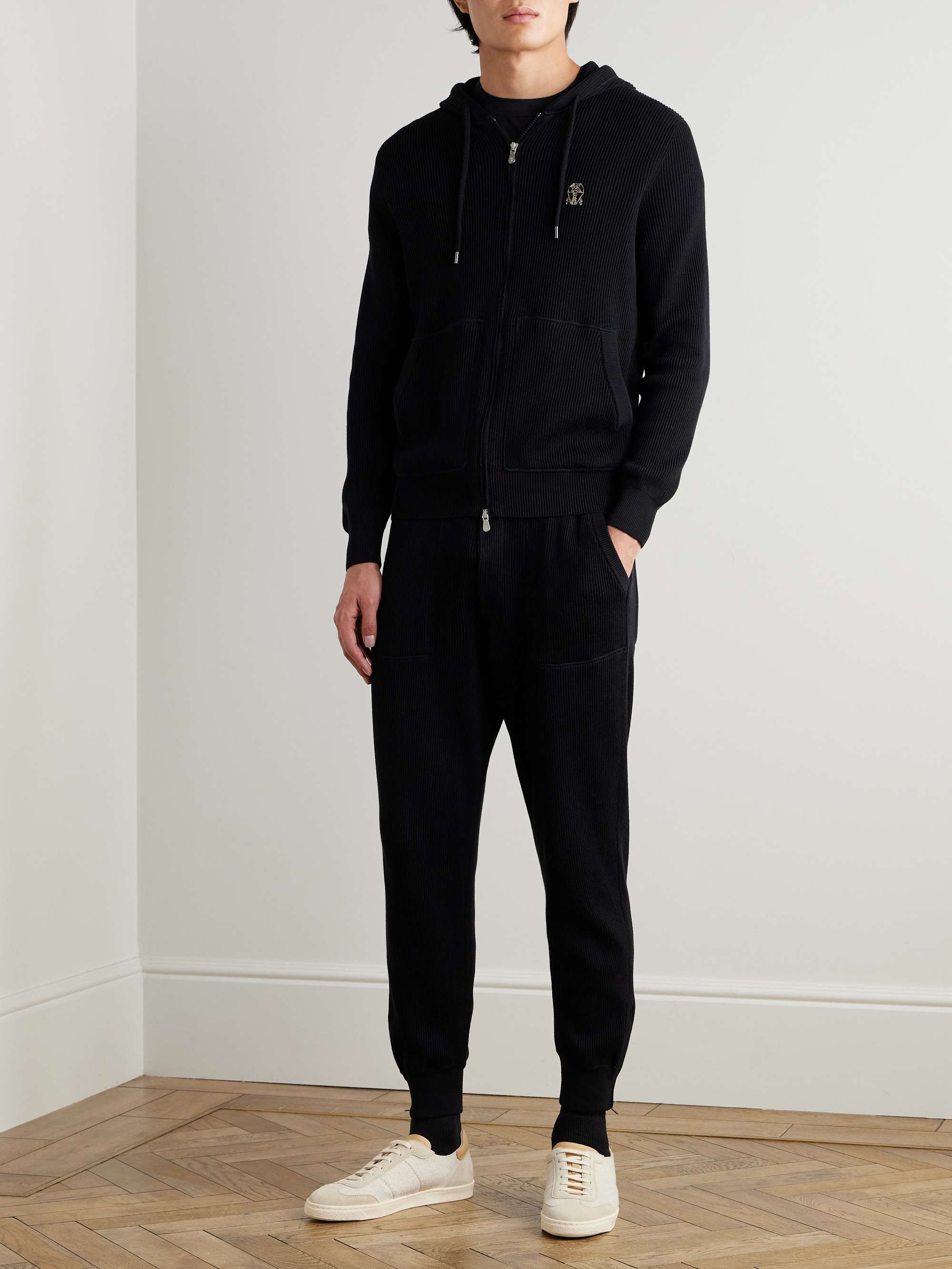 Logo-Embroidered Ribbed Cotton Zip-Up Hoodie view