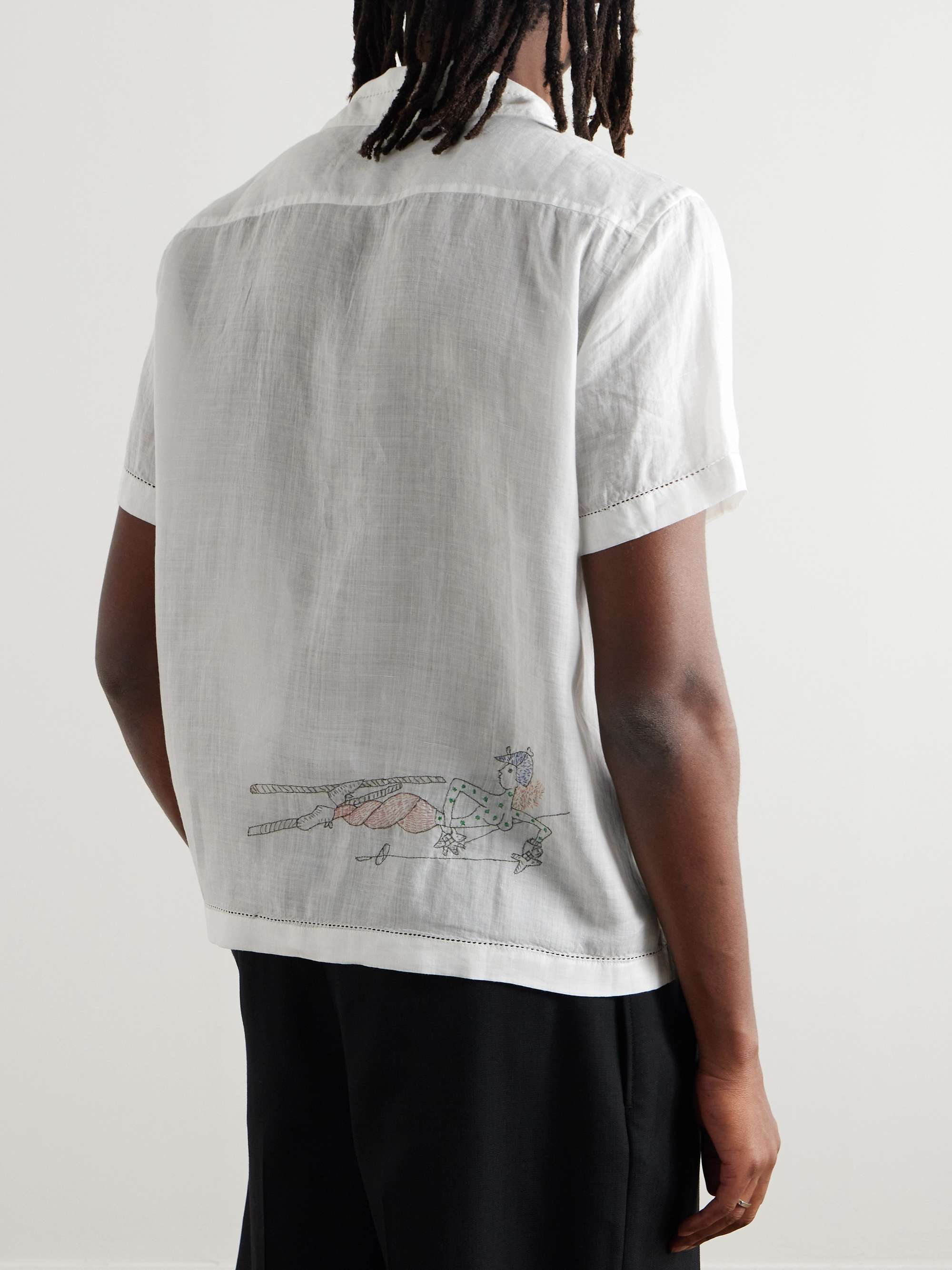 Camp-Collar Embroidered Linen Shirt view