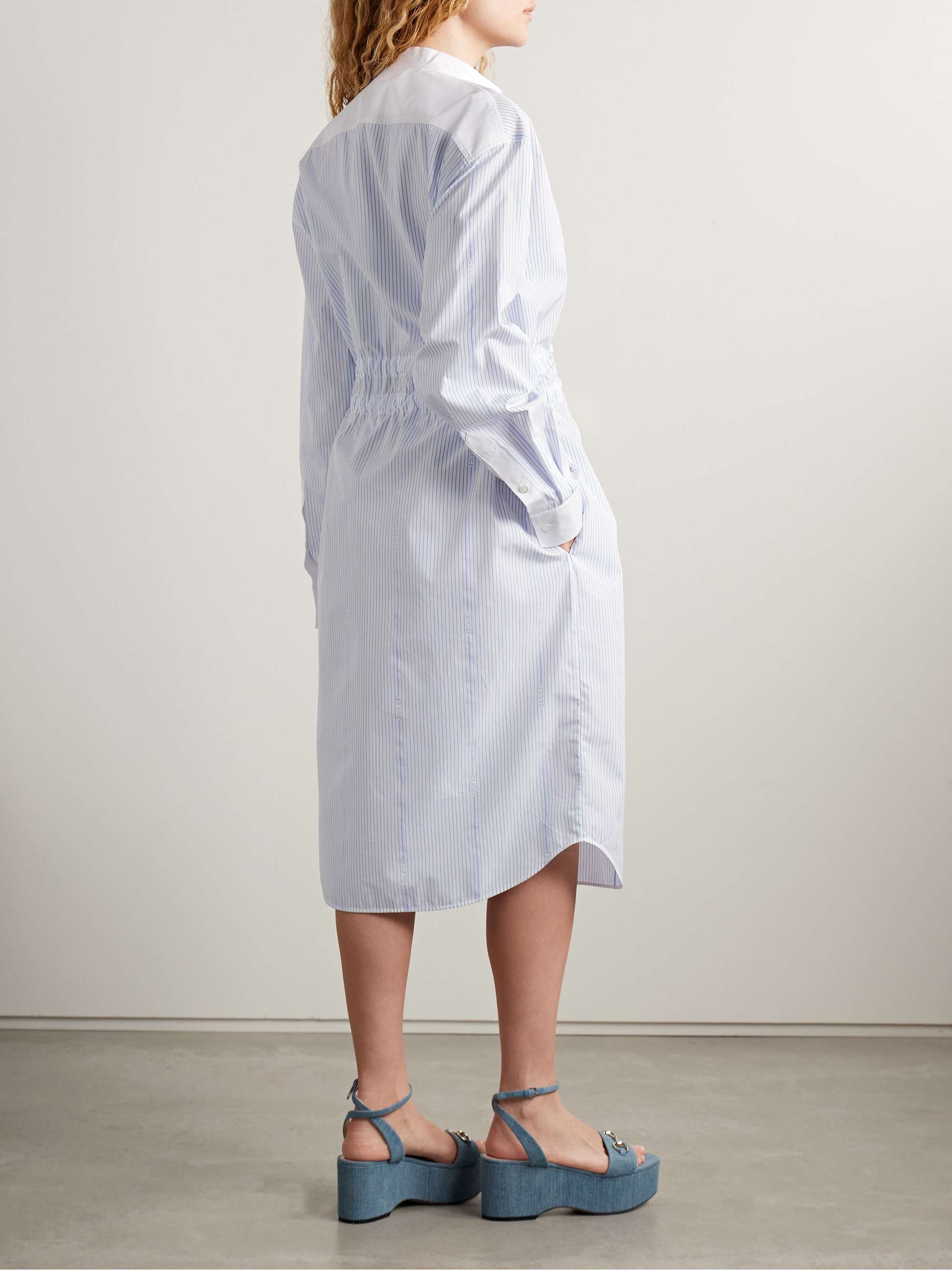 Striped cotton-poplin midi shirt dress view