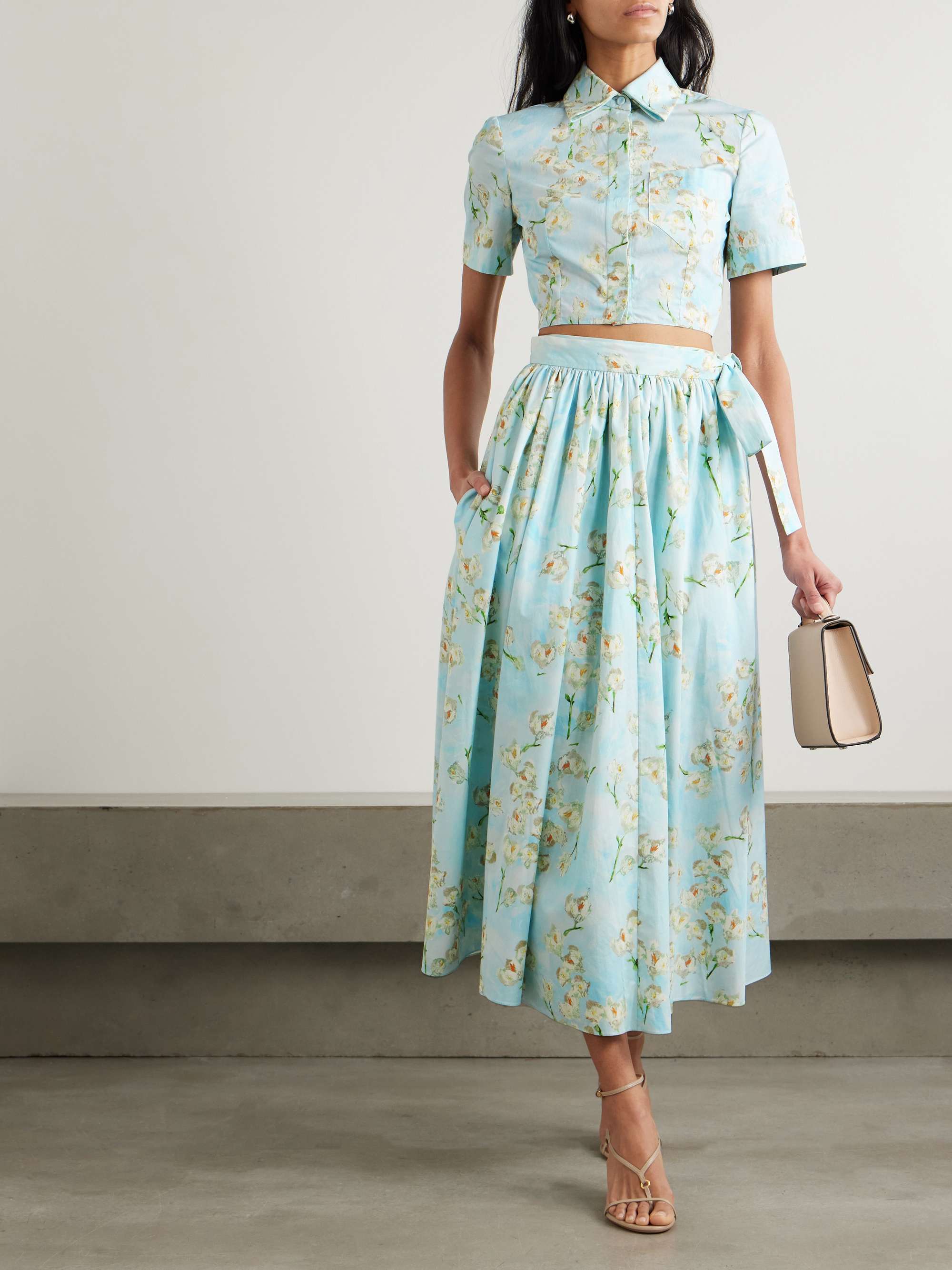 Natalie cropped floral-print cotton-poplin shirt view