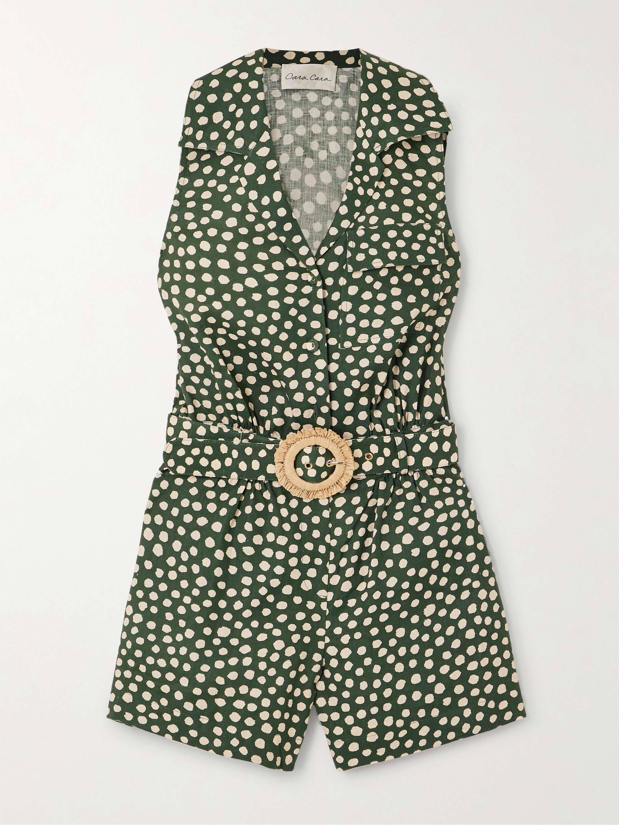 Yuki belted pleated polka-dot linen playsuit view