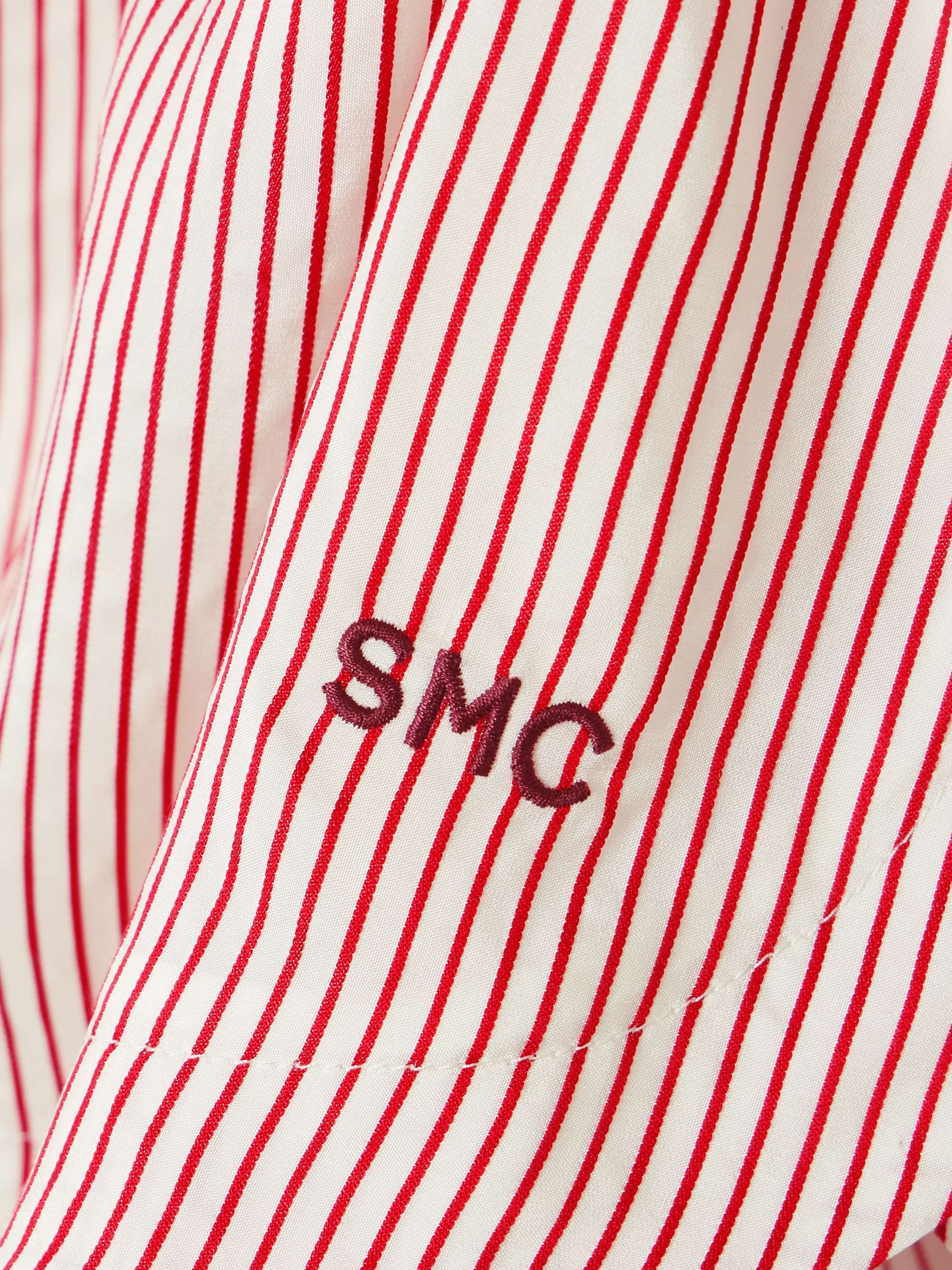 Embroidered striped organic silk shorts view