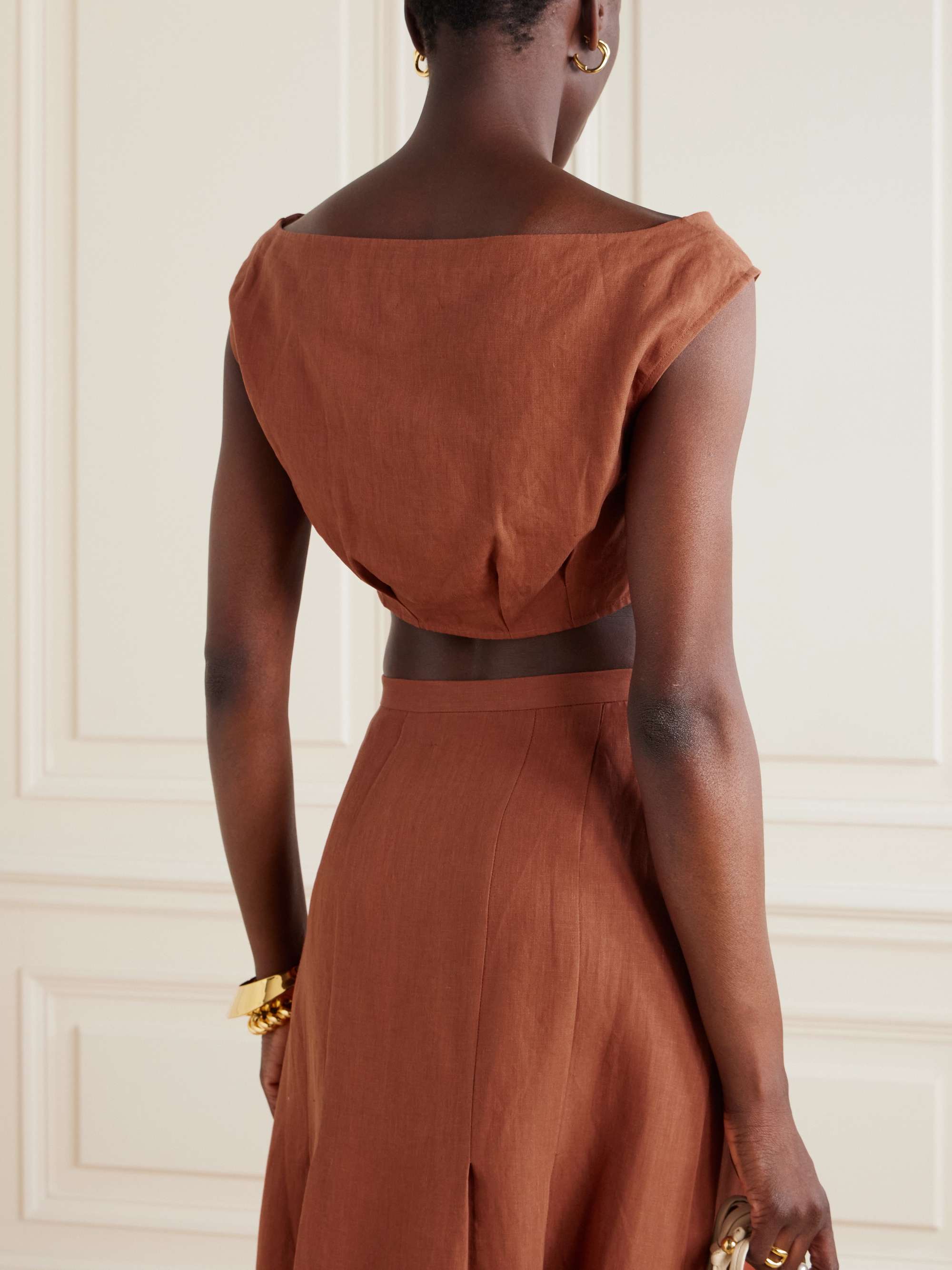 Tamra cropped organic linen-gauze top view
