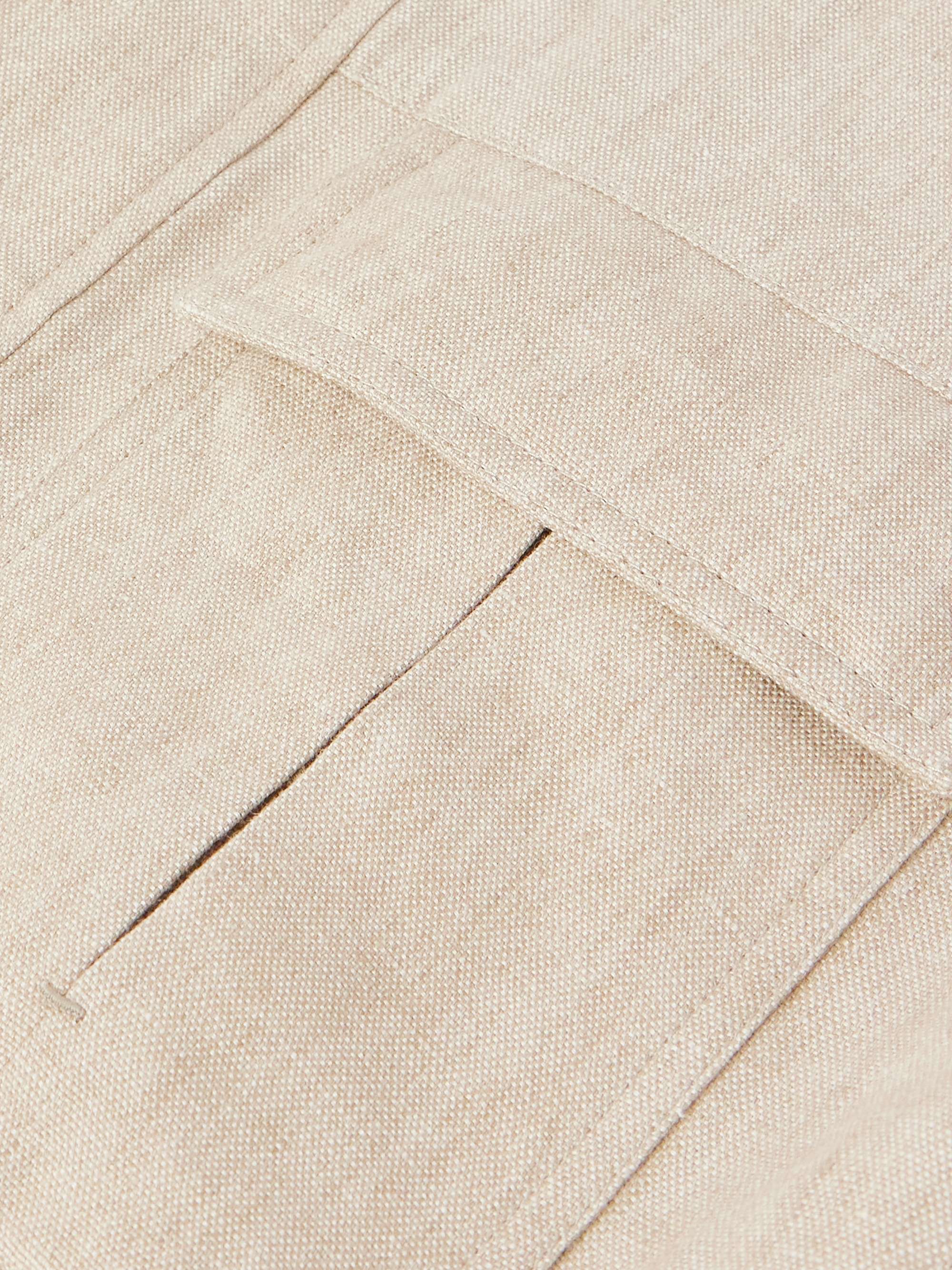 Leather-Trimmed Linen Overshirt view