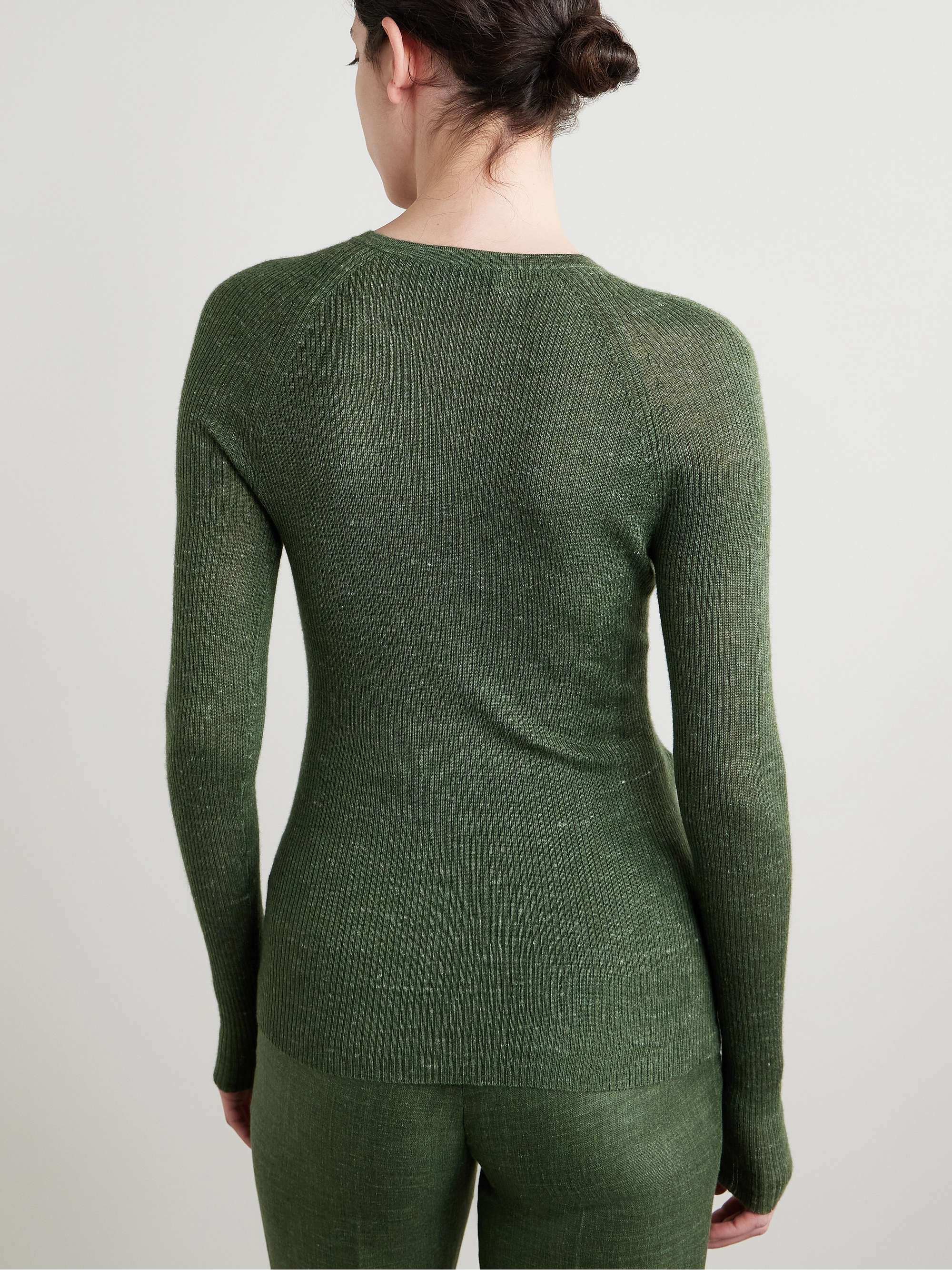 Anges ribbed-knit cashmere, silk and hemp-blend Henley top view