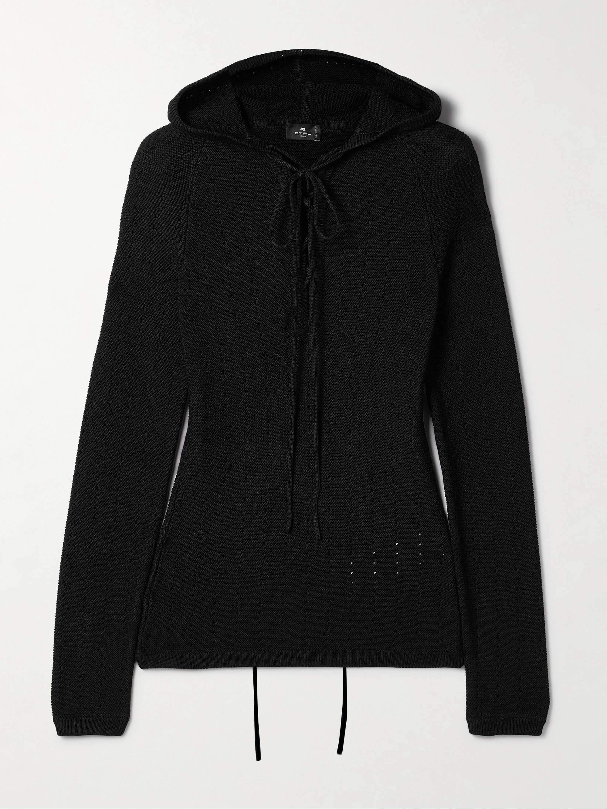 Hooded lace-up pointelle-knit silk-blend sweater view