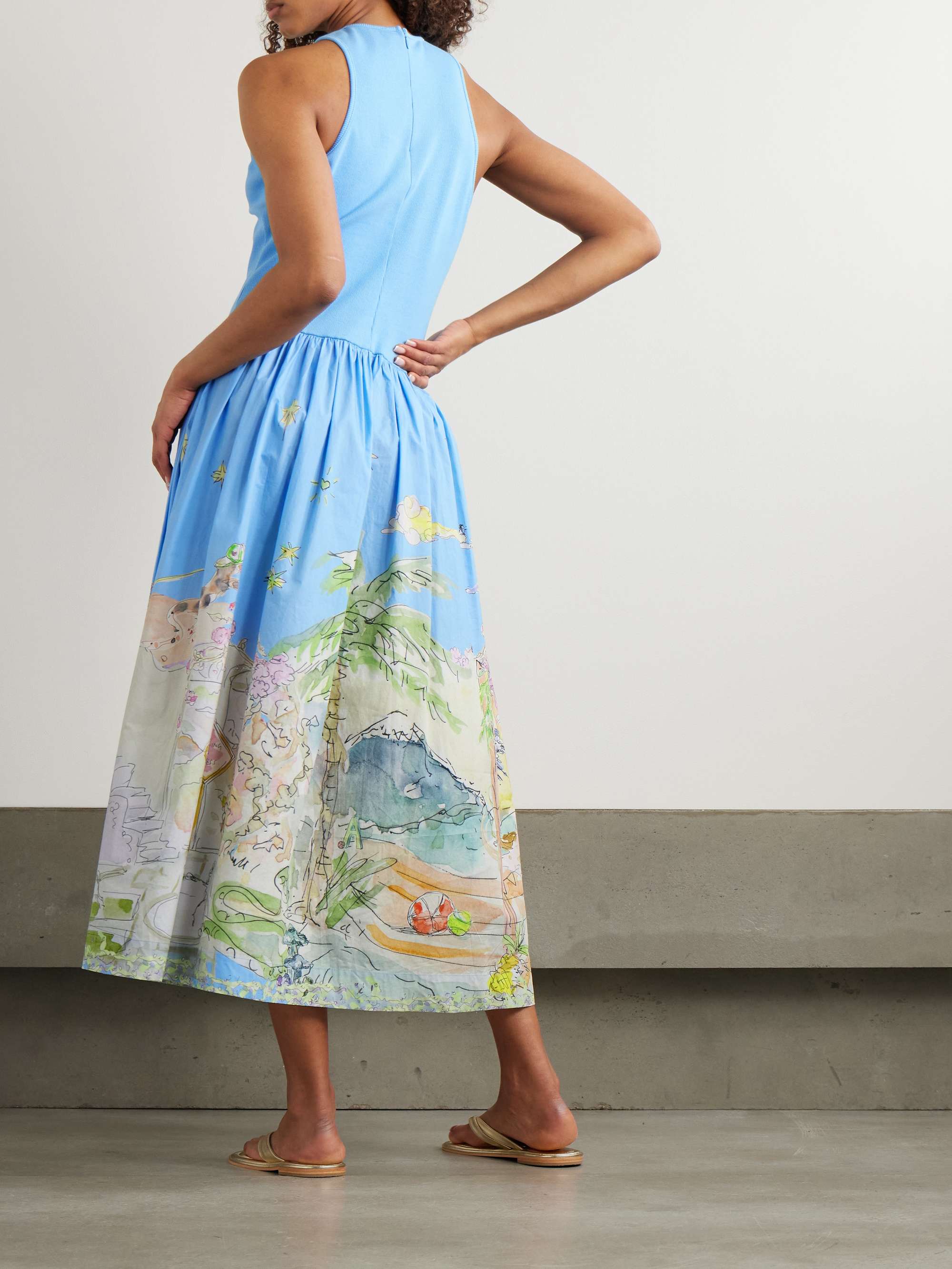 + Anouk Colantoni ribbed organic cotton-jersey and printed organic cotton-poplin midi dress view