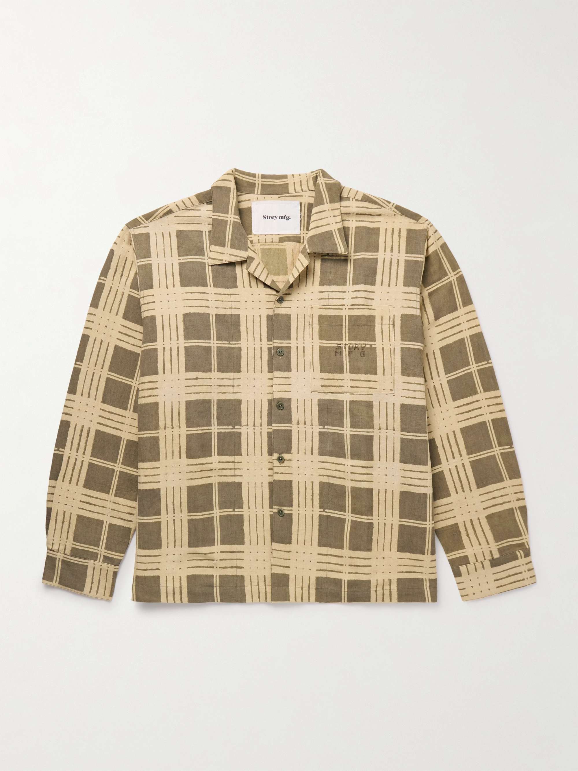 Greetings Camp-Collar Logo-Embroidered Checked Linen and Organic Cotton-Blend Shirt view