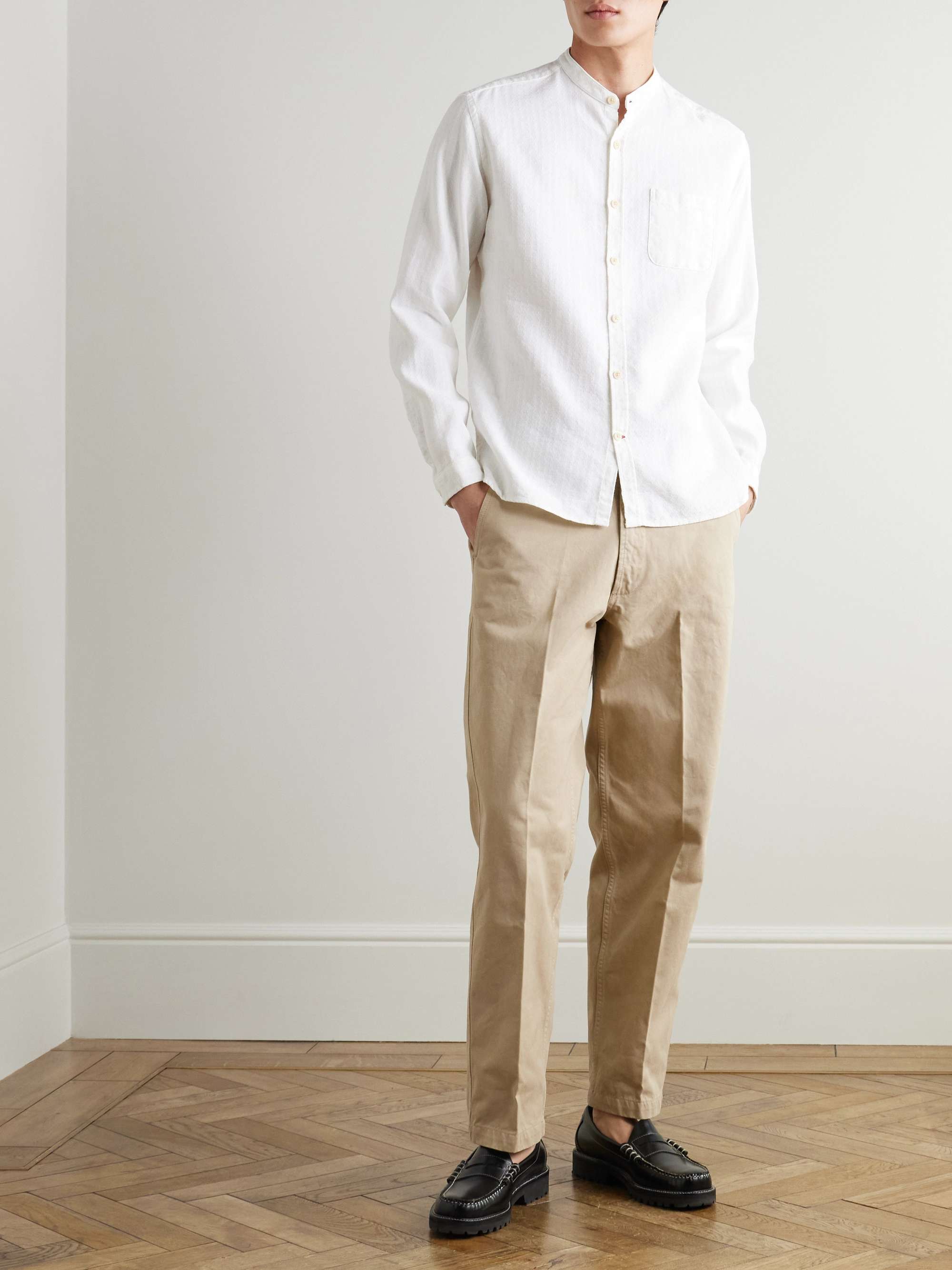 Lennon Grandad-Collar Linen and Cotton-Blend Jacquard Shirt view