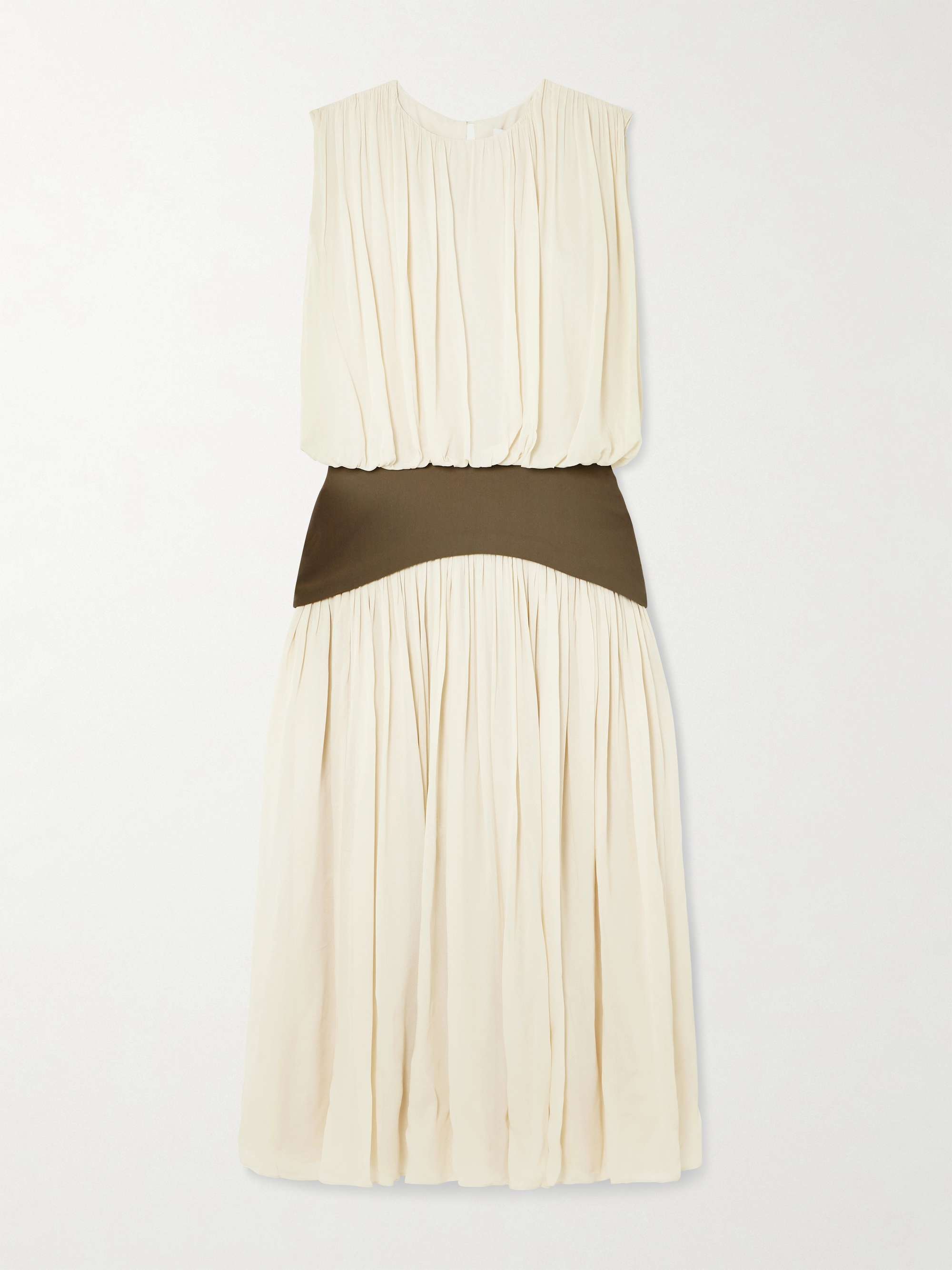 Bubble grain de poudre-trimmed pleated chiffon gown view