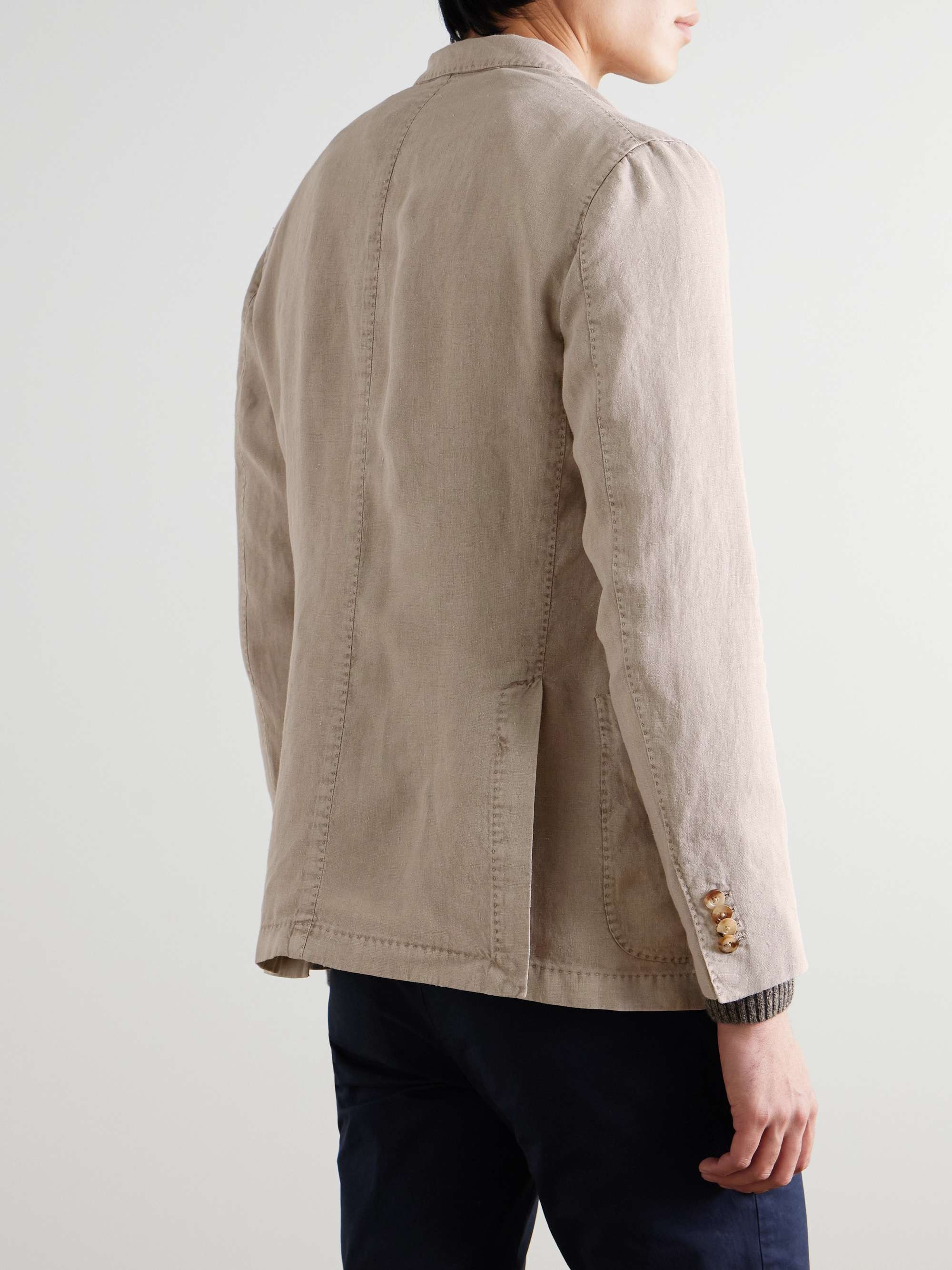 Unstructured Garment-Dyed Linen Double-Breasted Suit Jacket view