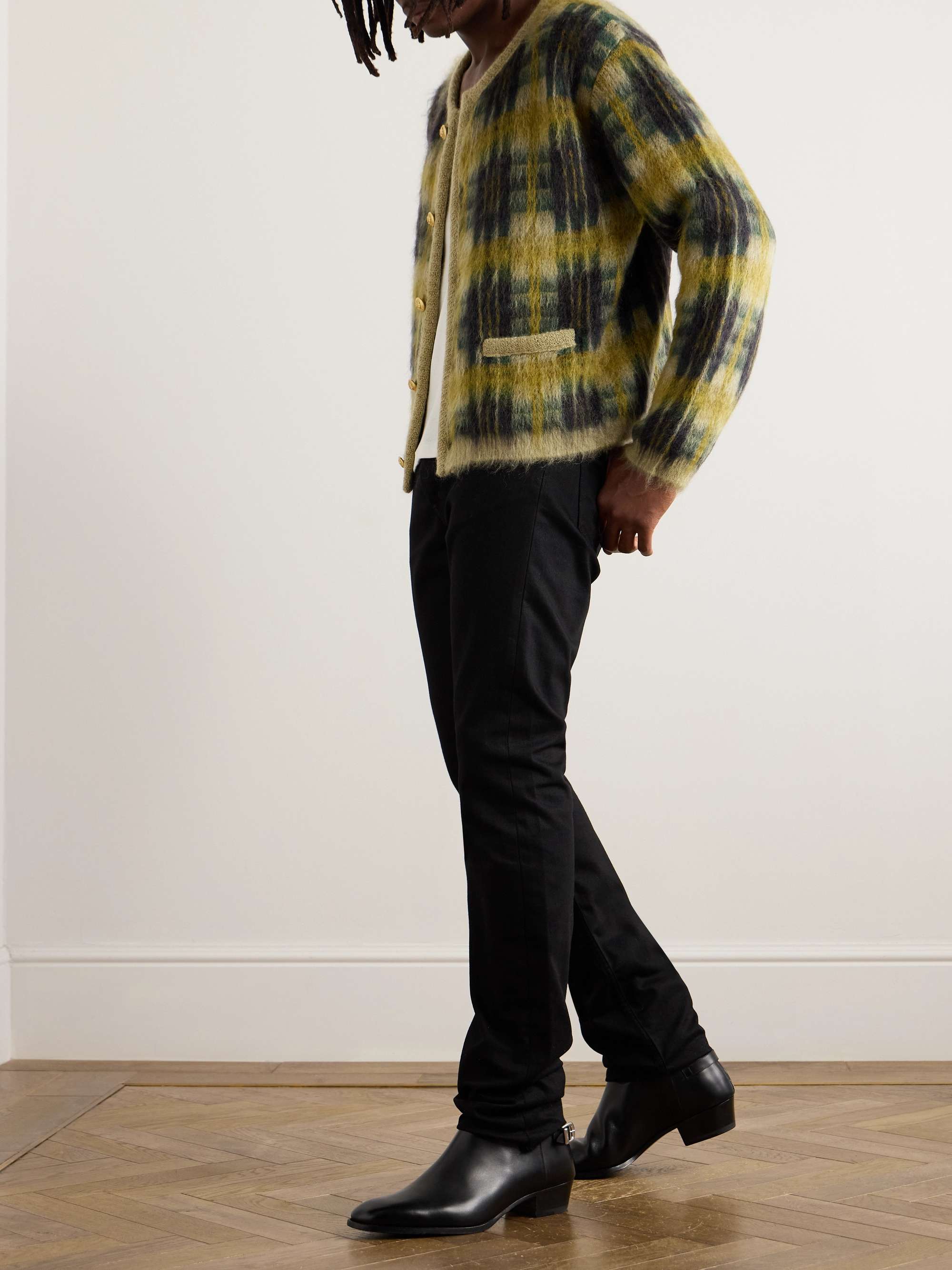 Checked Brushed Jacquard-Knit Cardigan view
