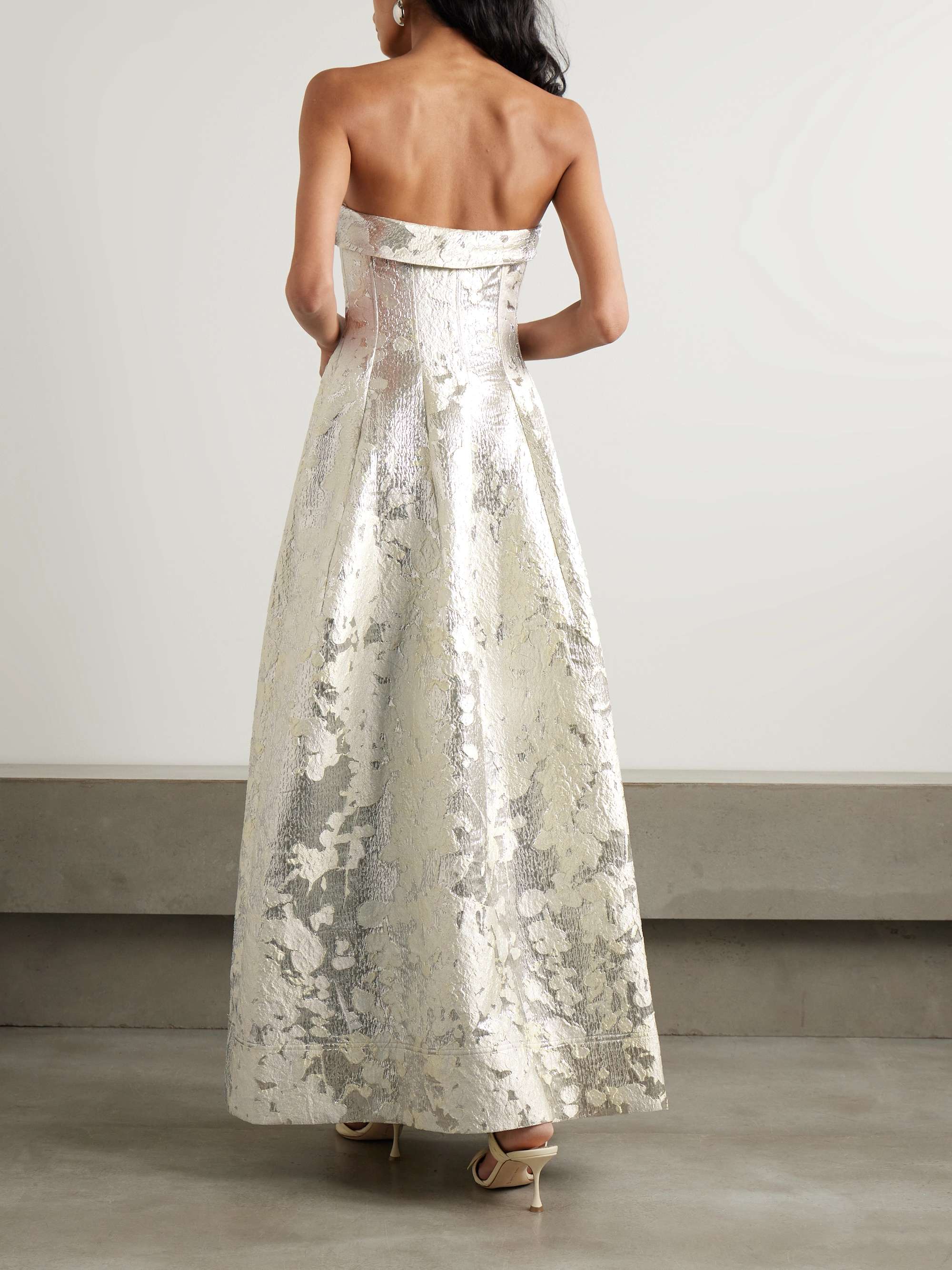 Octavia strapless metallic brocade gown view
