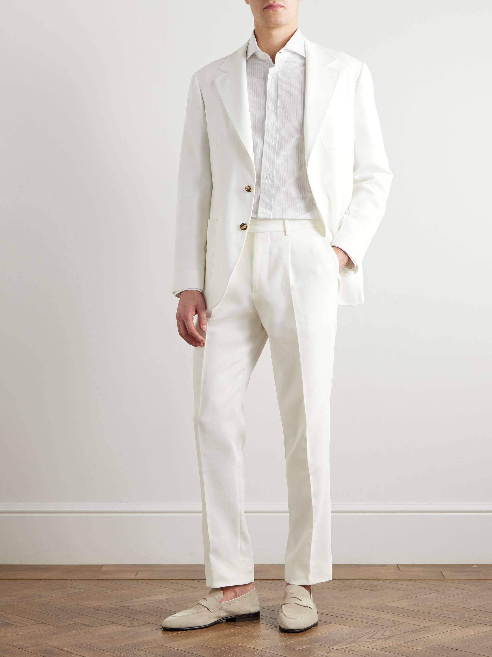 Slim-Fit Pleated Cotton-Twill Suit Trousers view