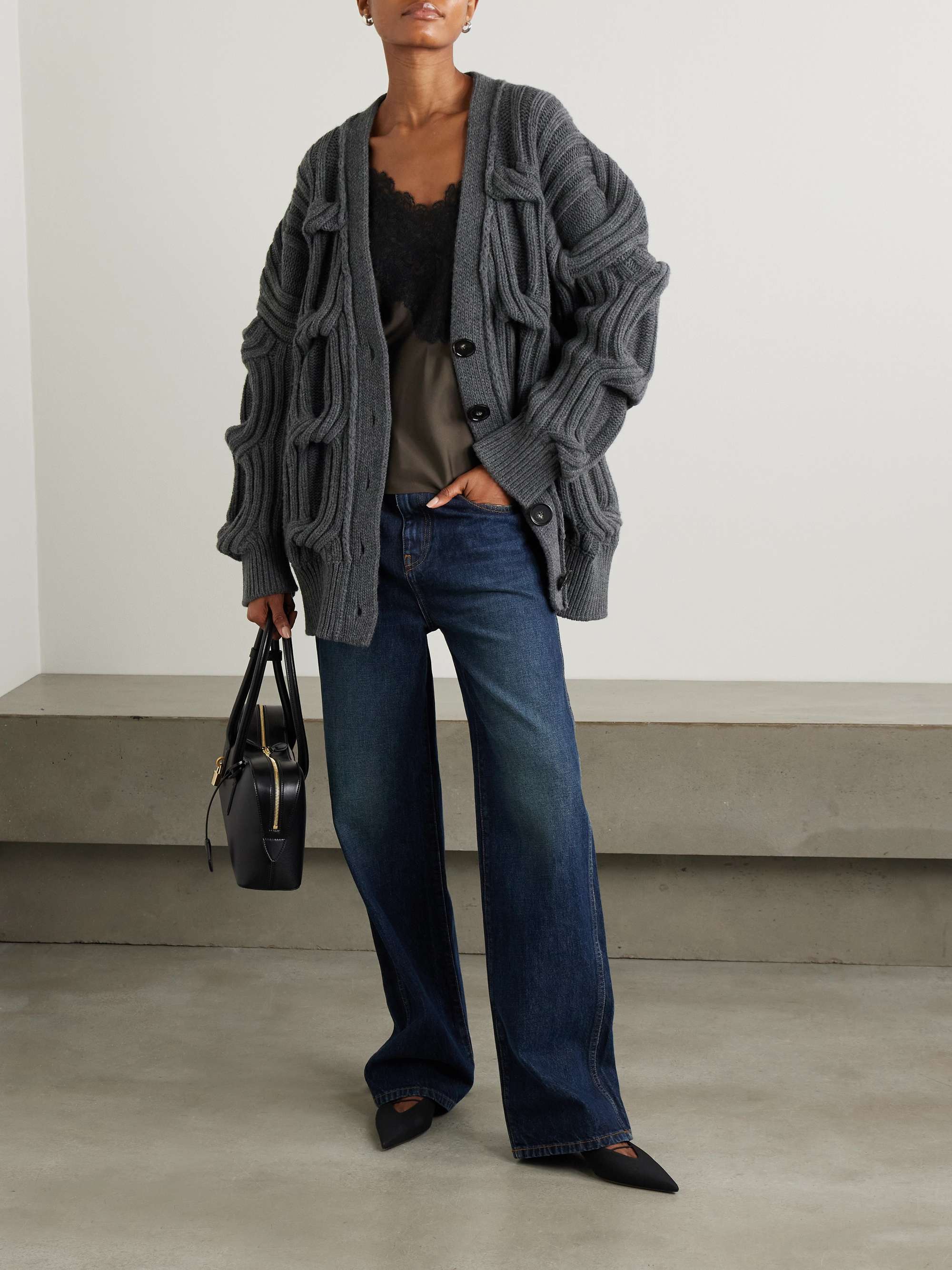 Falabella cable-knit wool cardigan view