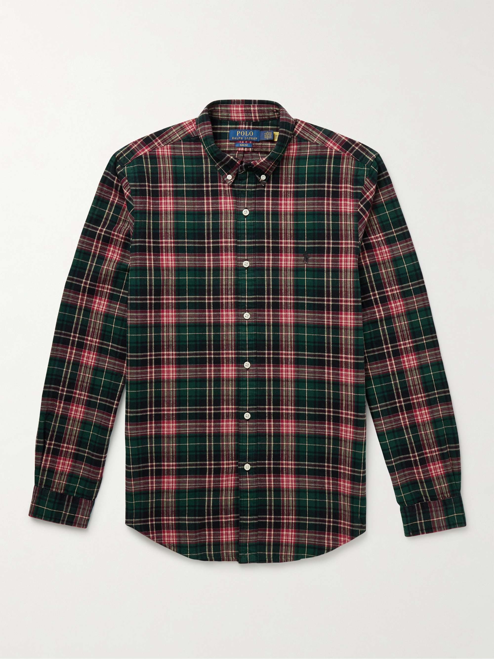 Slim-Fit Button-Down Collar Checked Cotton-Flannel Shirt view