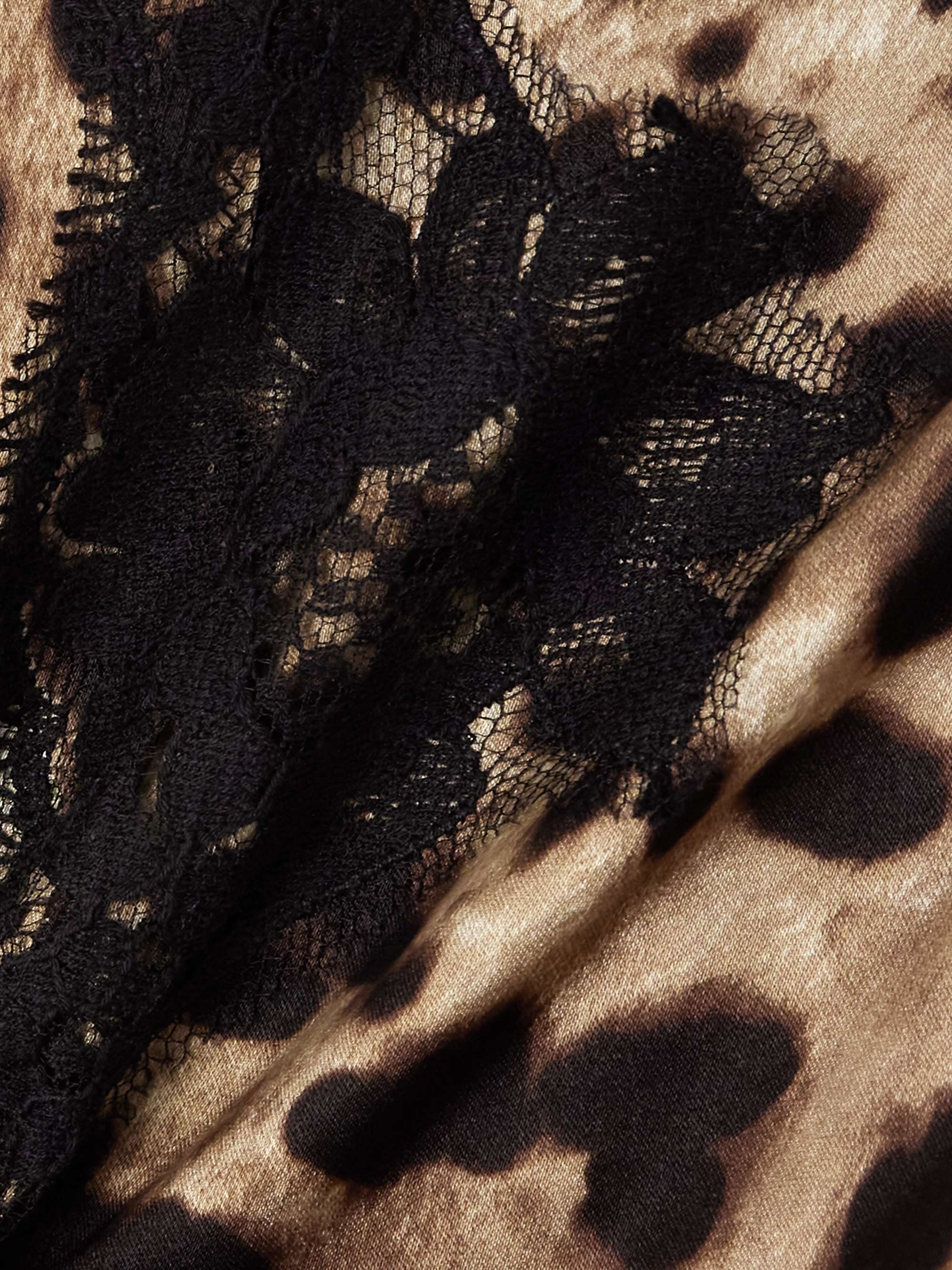 Lace-trimmed leopard-print silk-blend satin briefs view