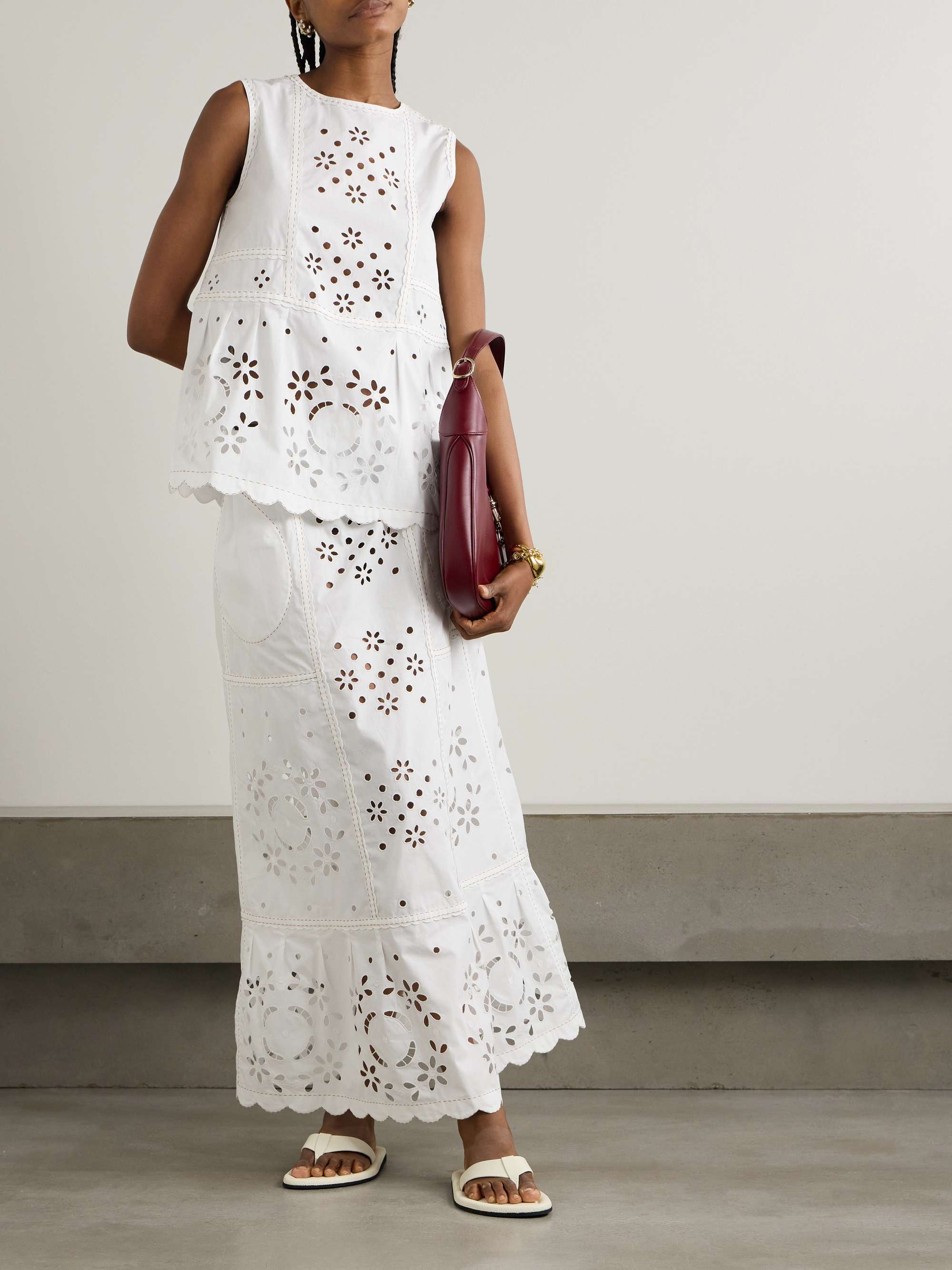 Olympia scalloped broderie anglaise cotton-poplin top view