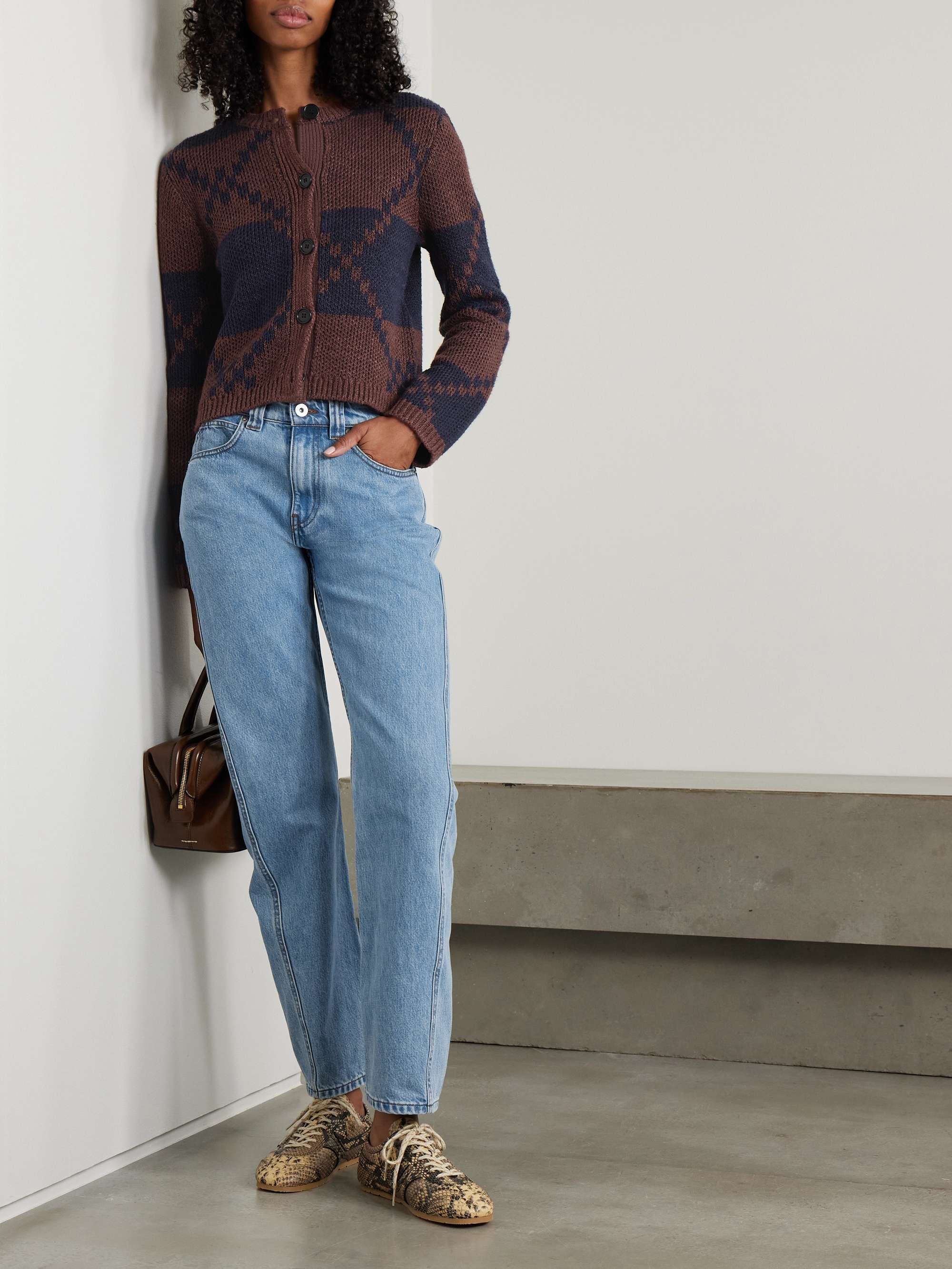 Linen-blend jacquard cardigan view