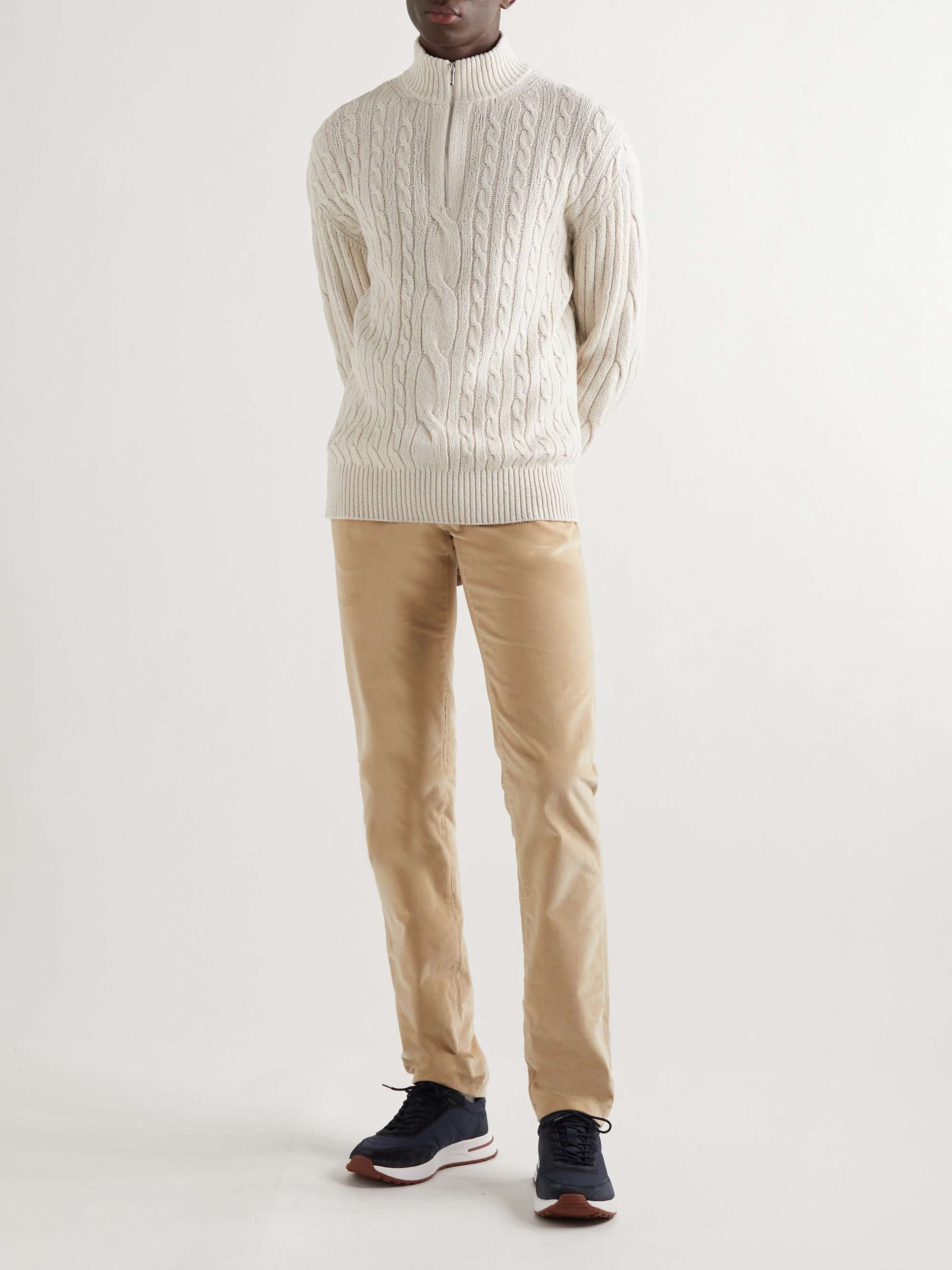 Cable-Knit Baby Cashmere and Linen-Blend Half-Zip Sweater view