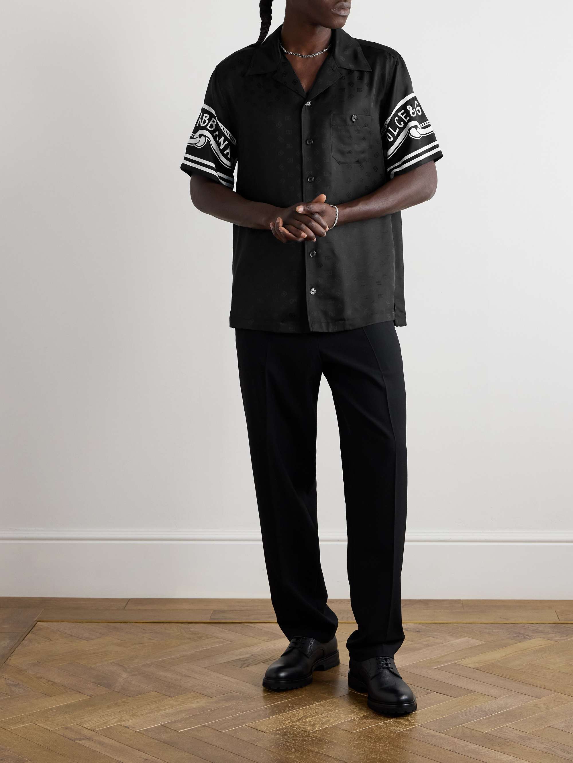 Camp-Collar Logo-Print Silk-Twill Shirt view