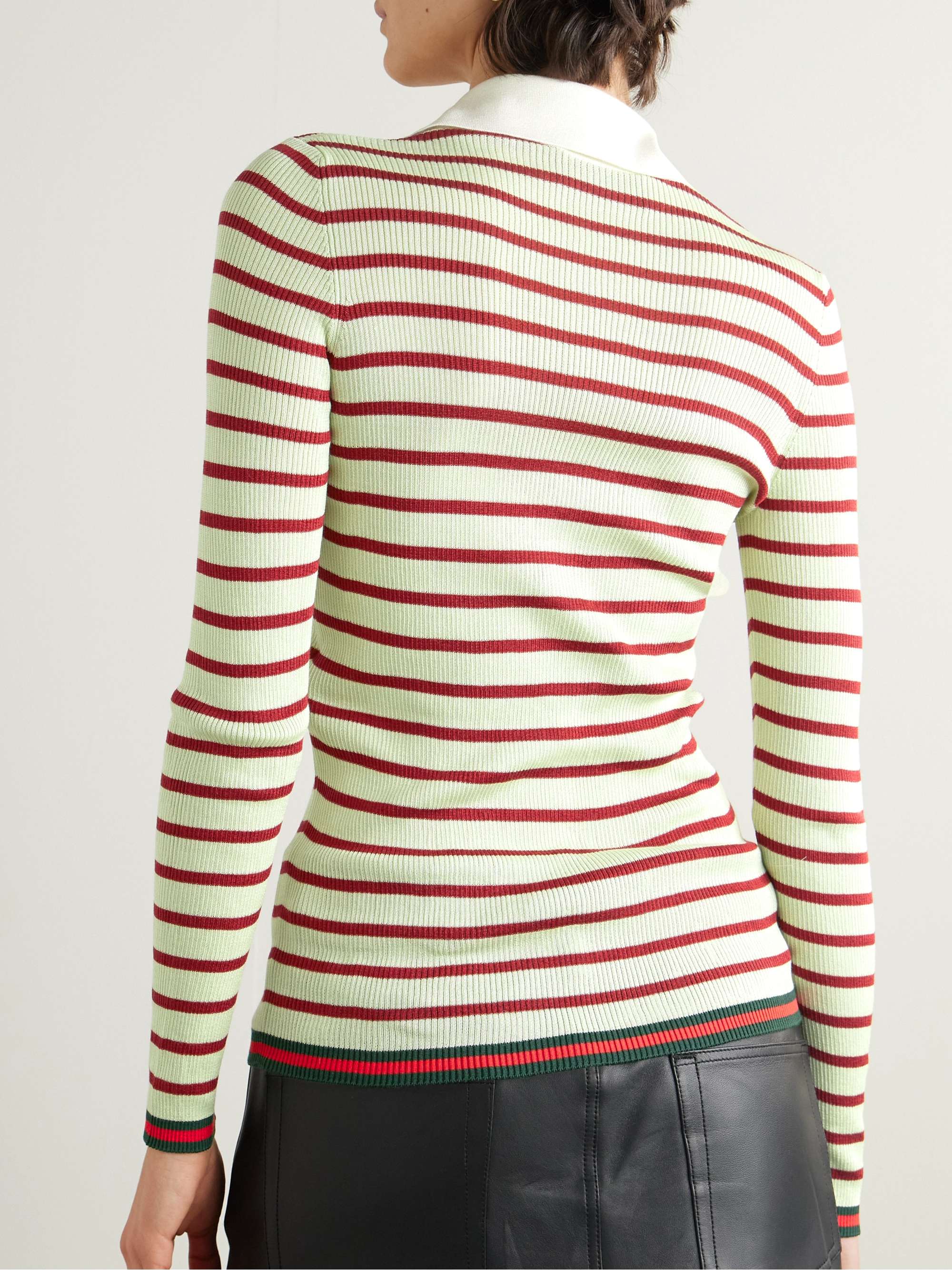 Striped ribbed silk polo shirt view