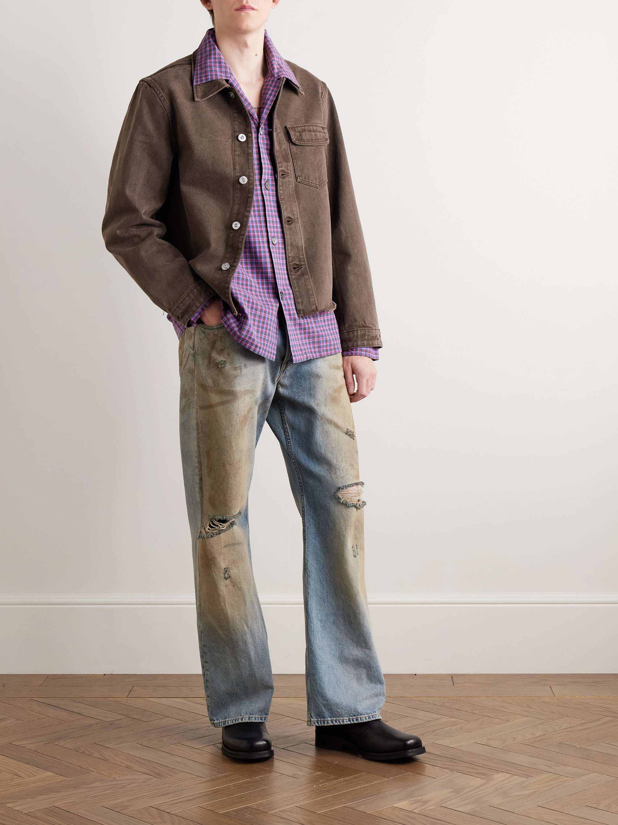Heusen Convertible-Collar Checked Cotton Shirt view