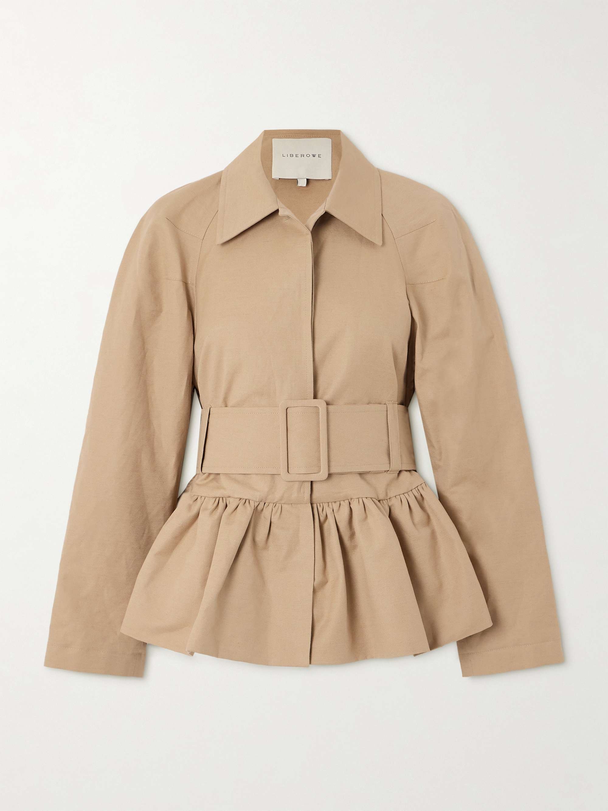 Belted peplum cotton-blend canvas jacket view