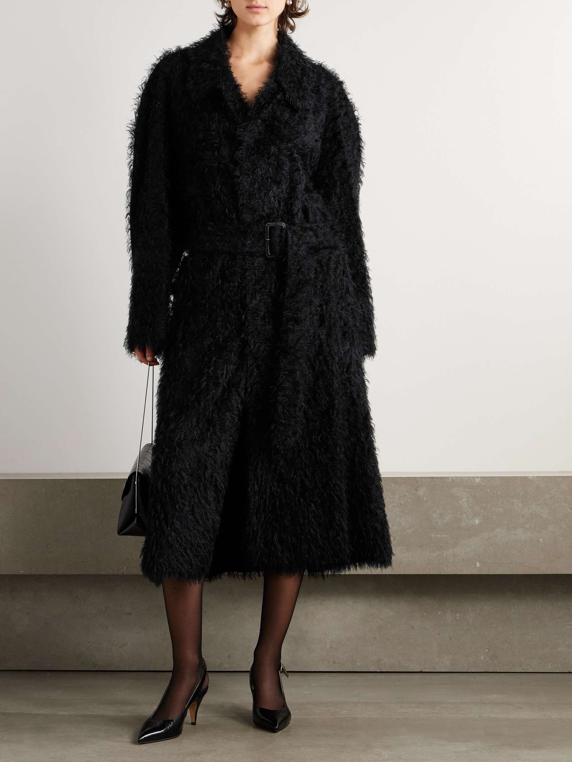 Belted faux-shearling coat view