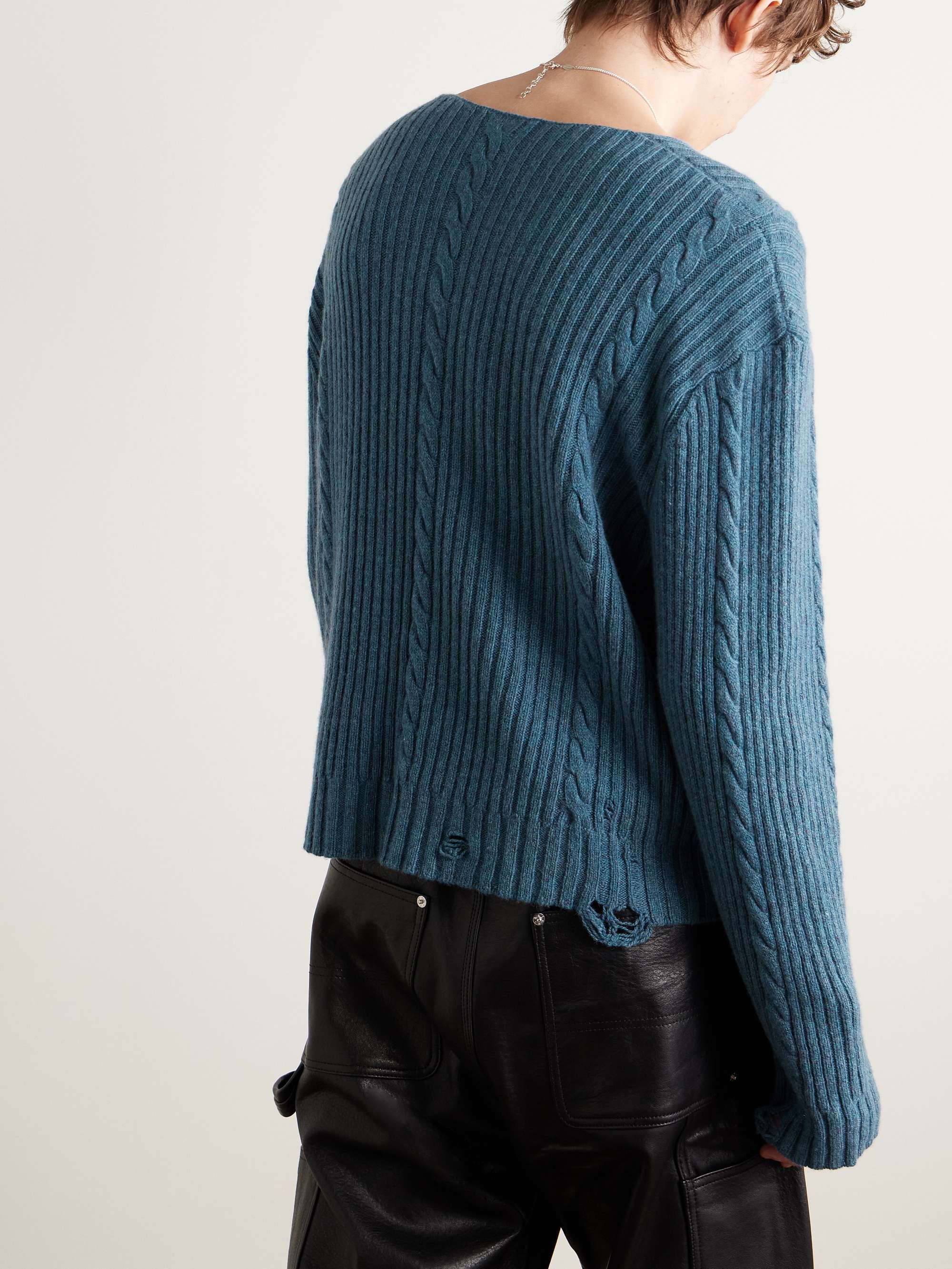 Distressed Cable-Knit Cashmere Sweater view