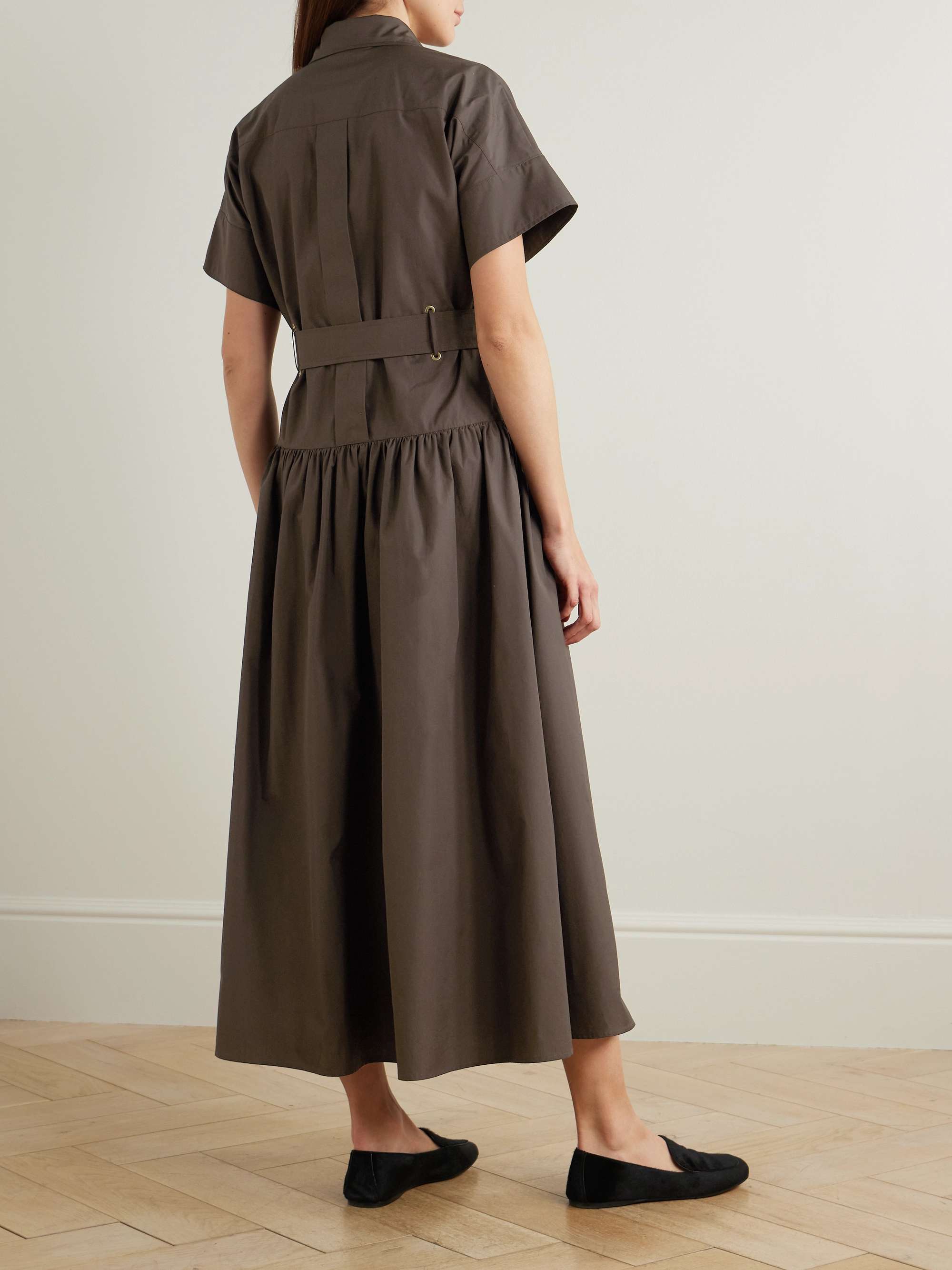 Agoraio belted eyelet-embellished cotton-poplin midi dress view