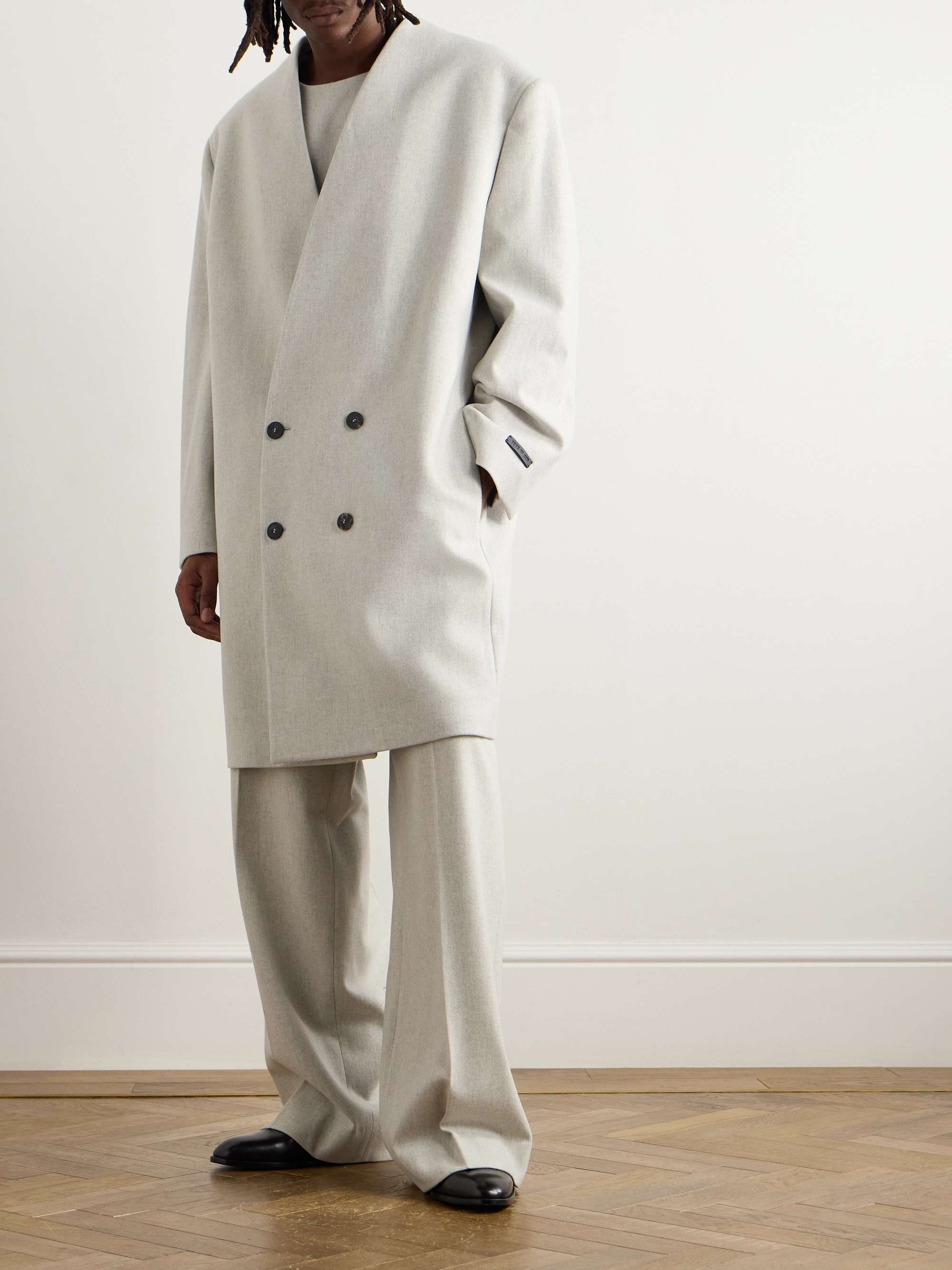 Oversized Double-Breasted Logo-Appliquéd Wool-Blend Flannel Coat view