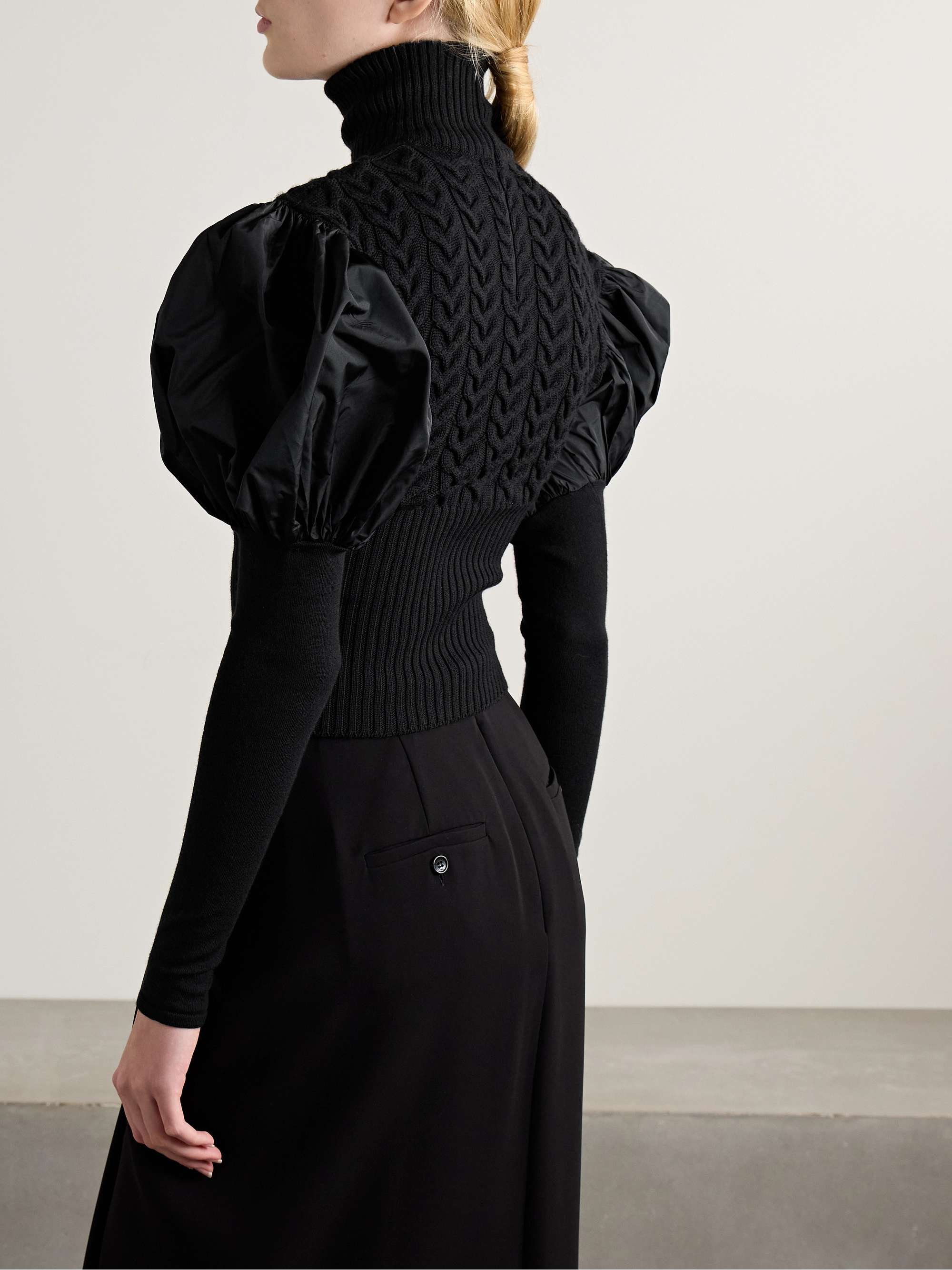 Shell-paneled cable-knit wool-blend sweater view