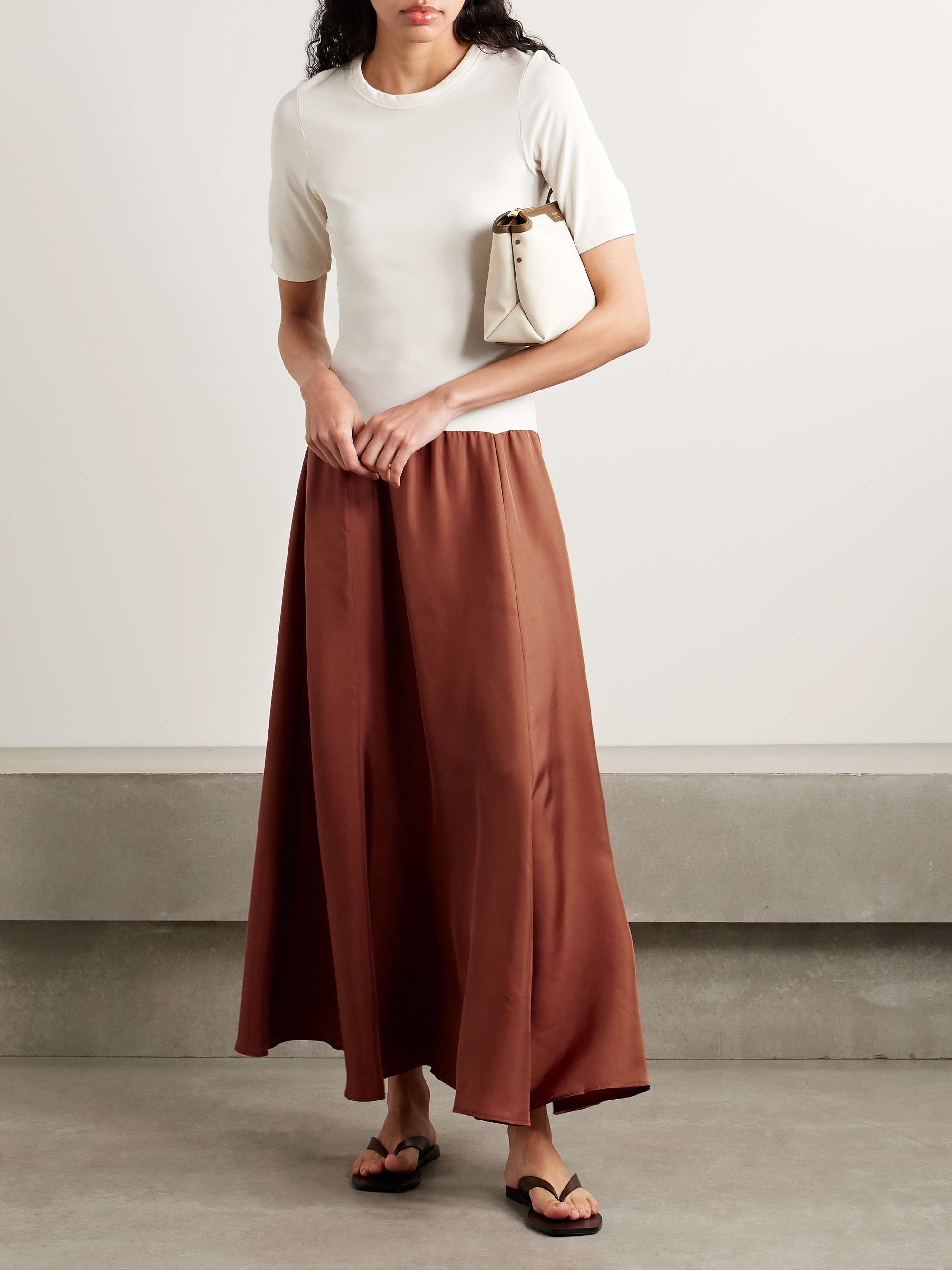 Stretch-knit and silk-twill maxi dress view