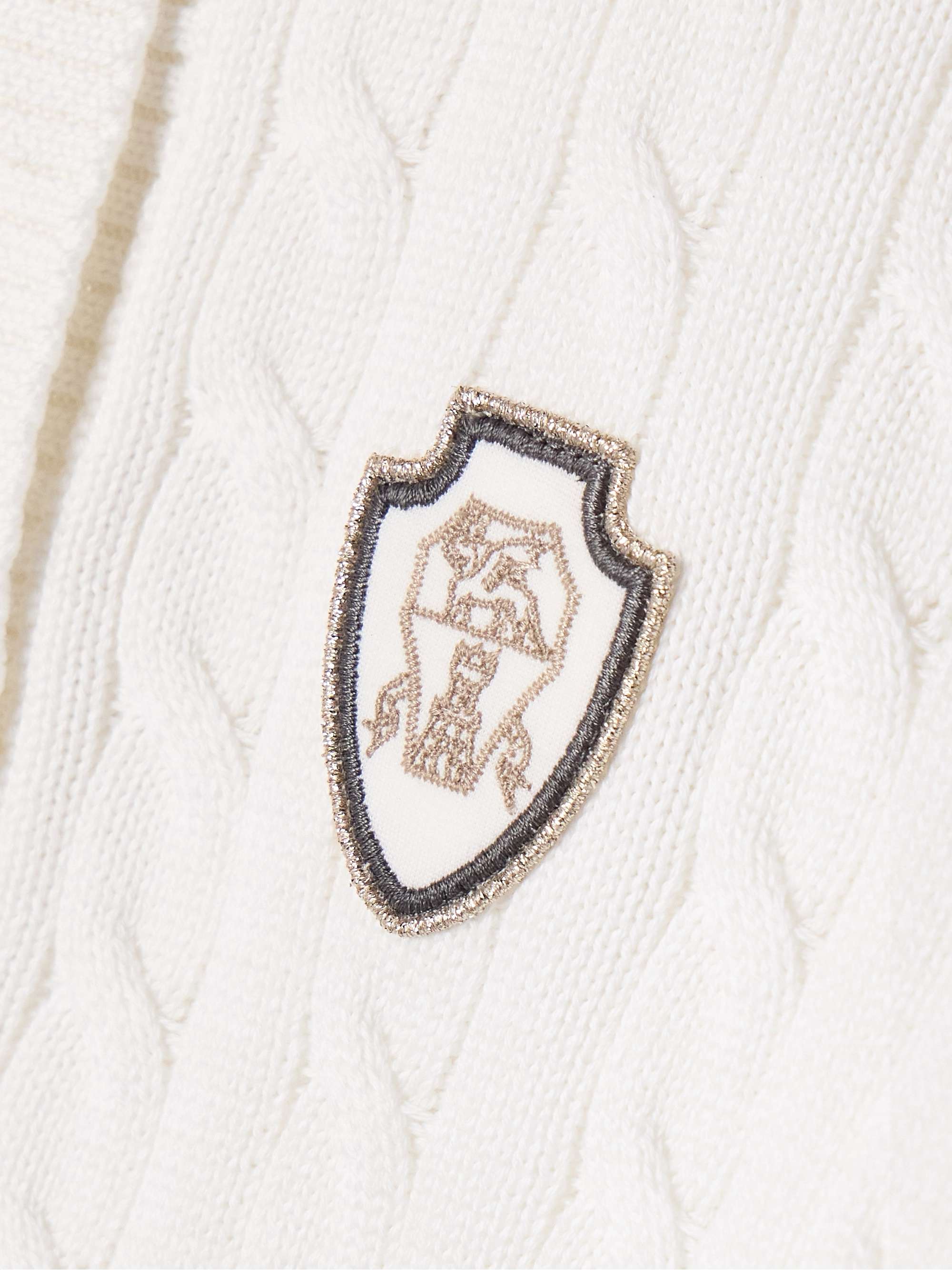 Appliquéd cable-knit cotton polo sweater view