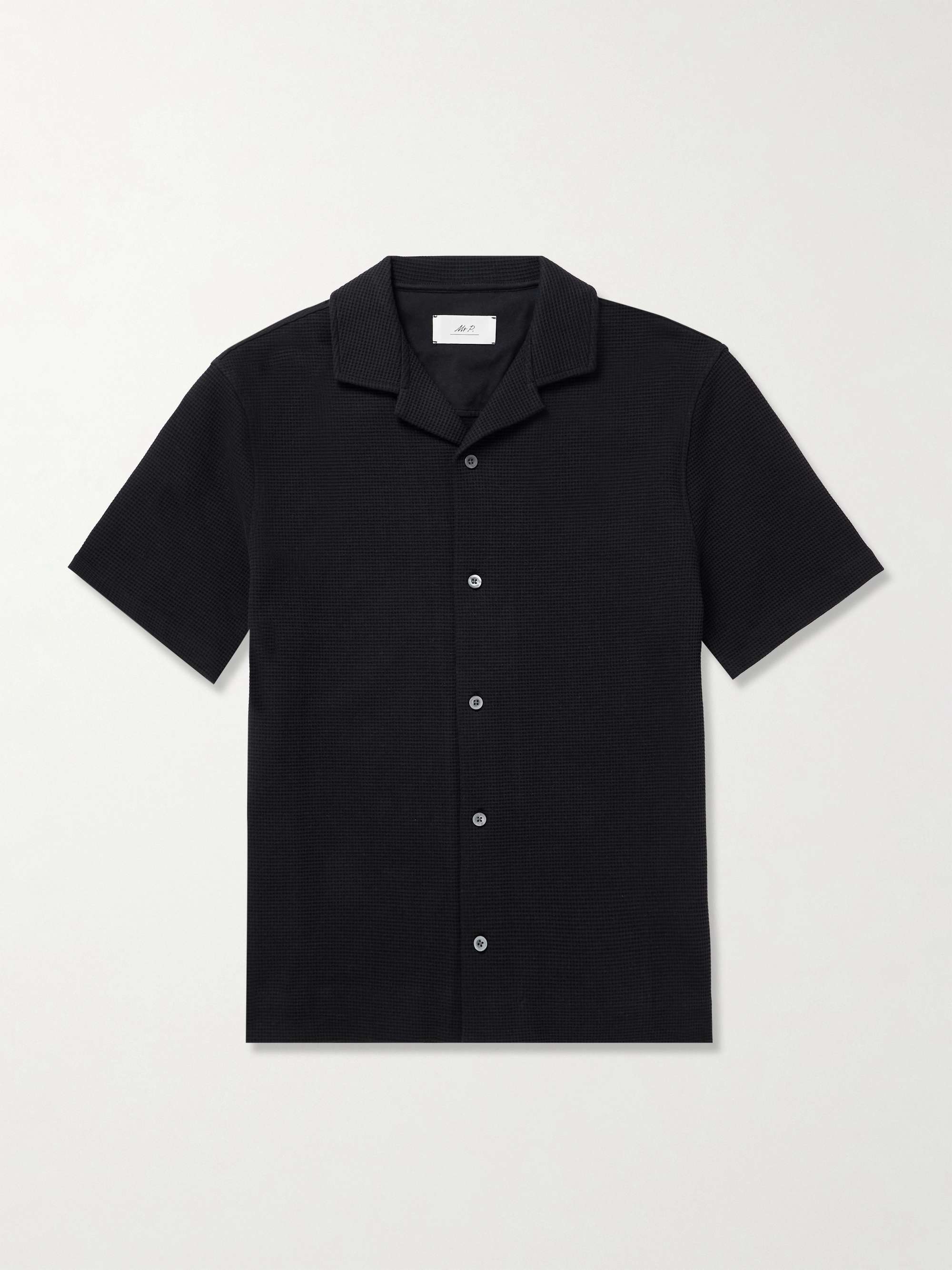 Camp-Collar Waffle-Knit Organic Cotton Shirt view