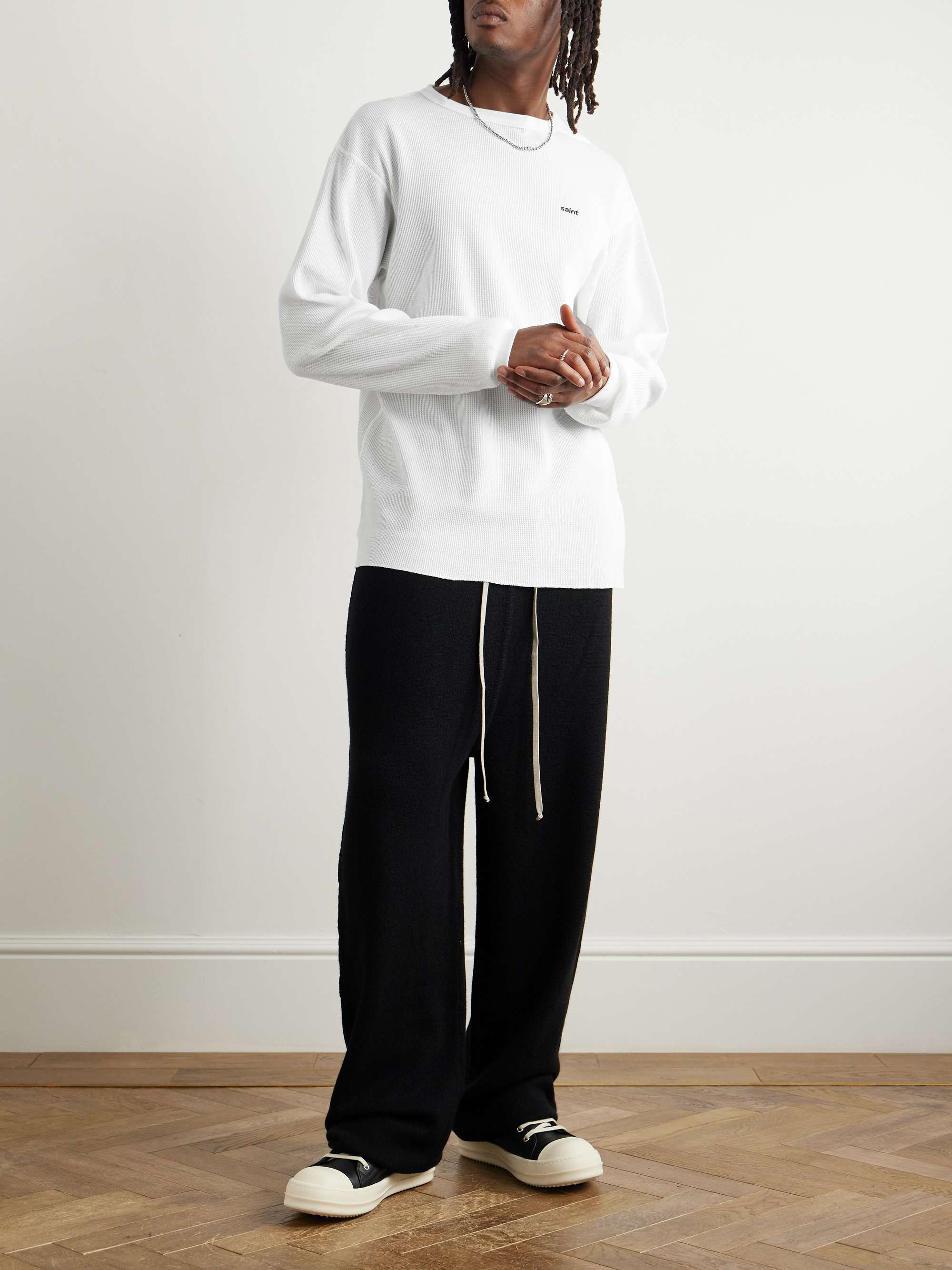 Oversized Logo-Embroidered Waffle-Knit Cotton T-Shirt view