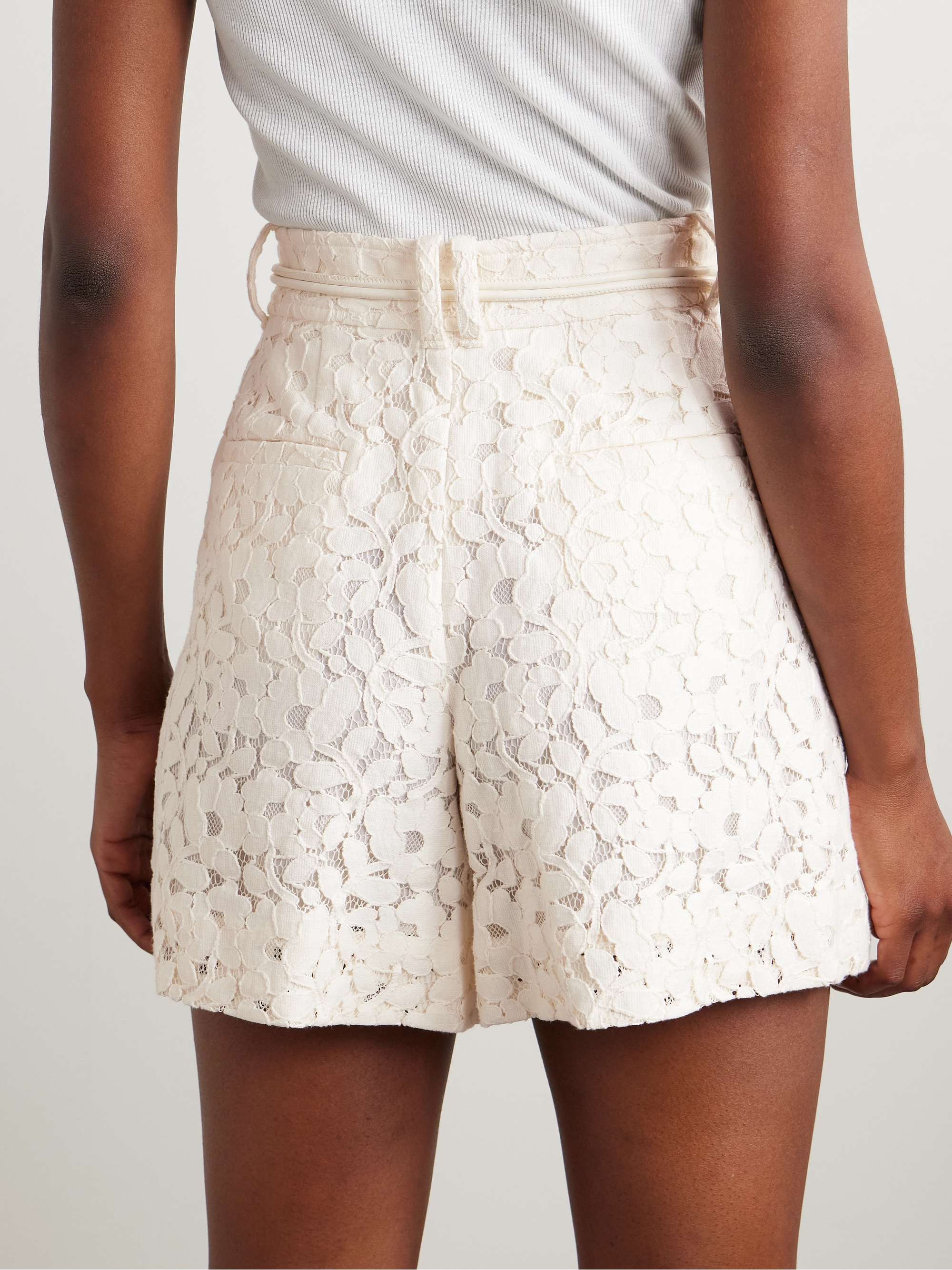 Illuminate belted cotton-blend corded lace shorts view
