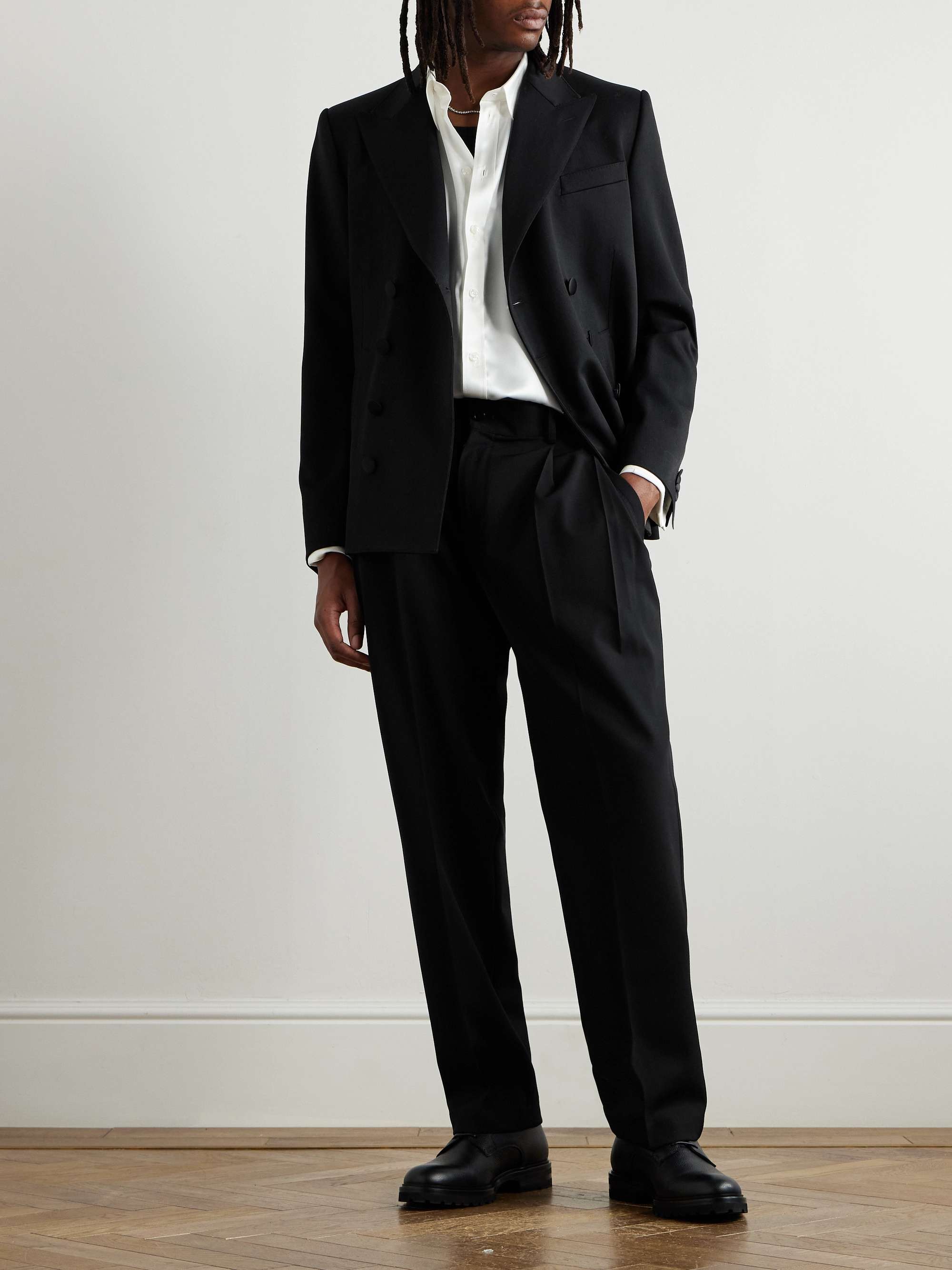 Tapered Pleated Virgin Wool-Blend Gabardine Trousers view