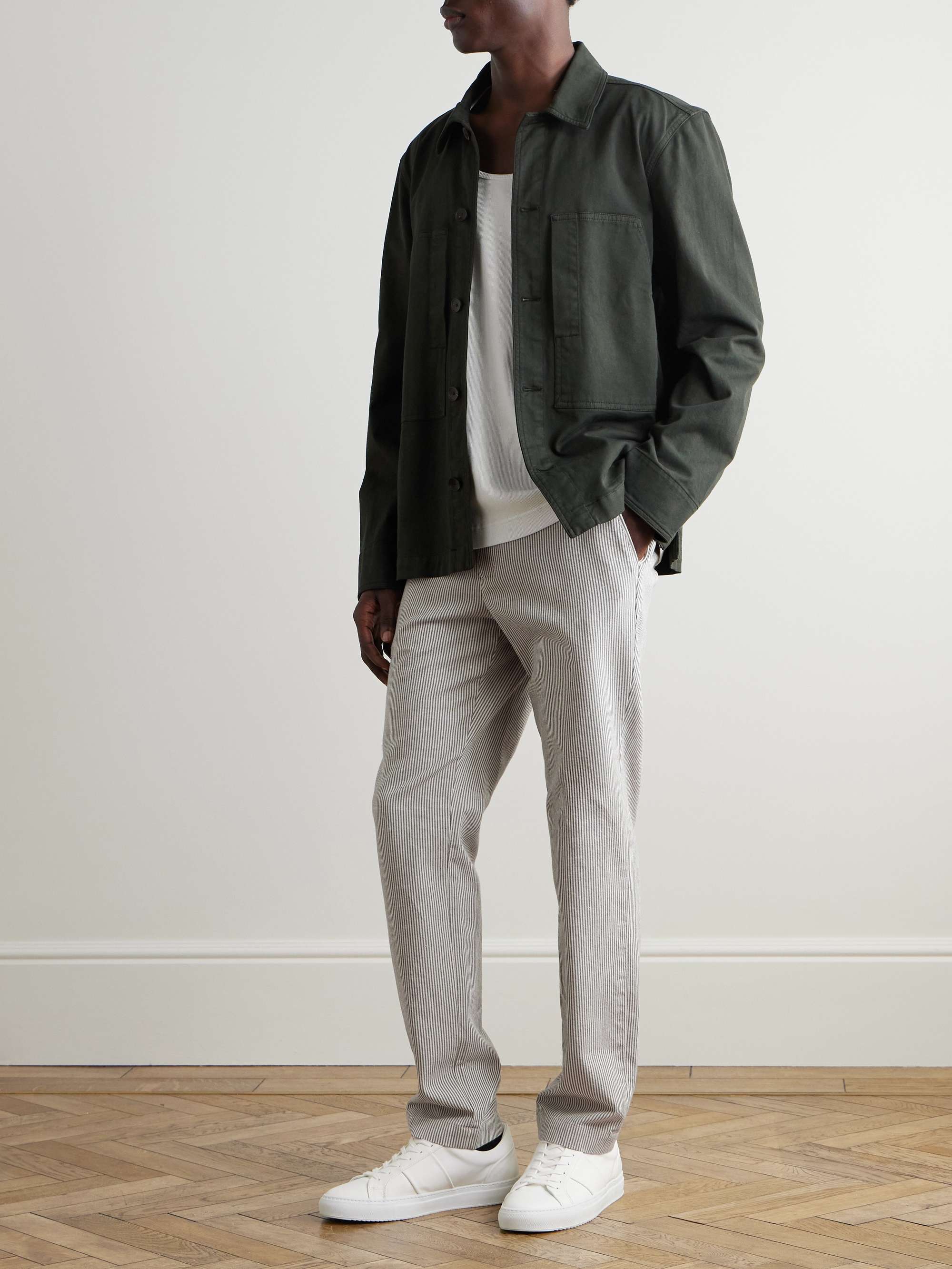 Edwin Straight-Leg Pinstriped Organic Cotton Trousers view