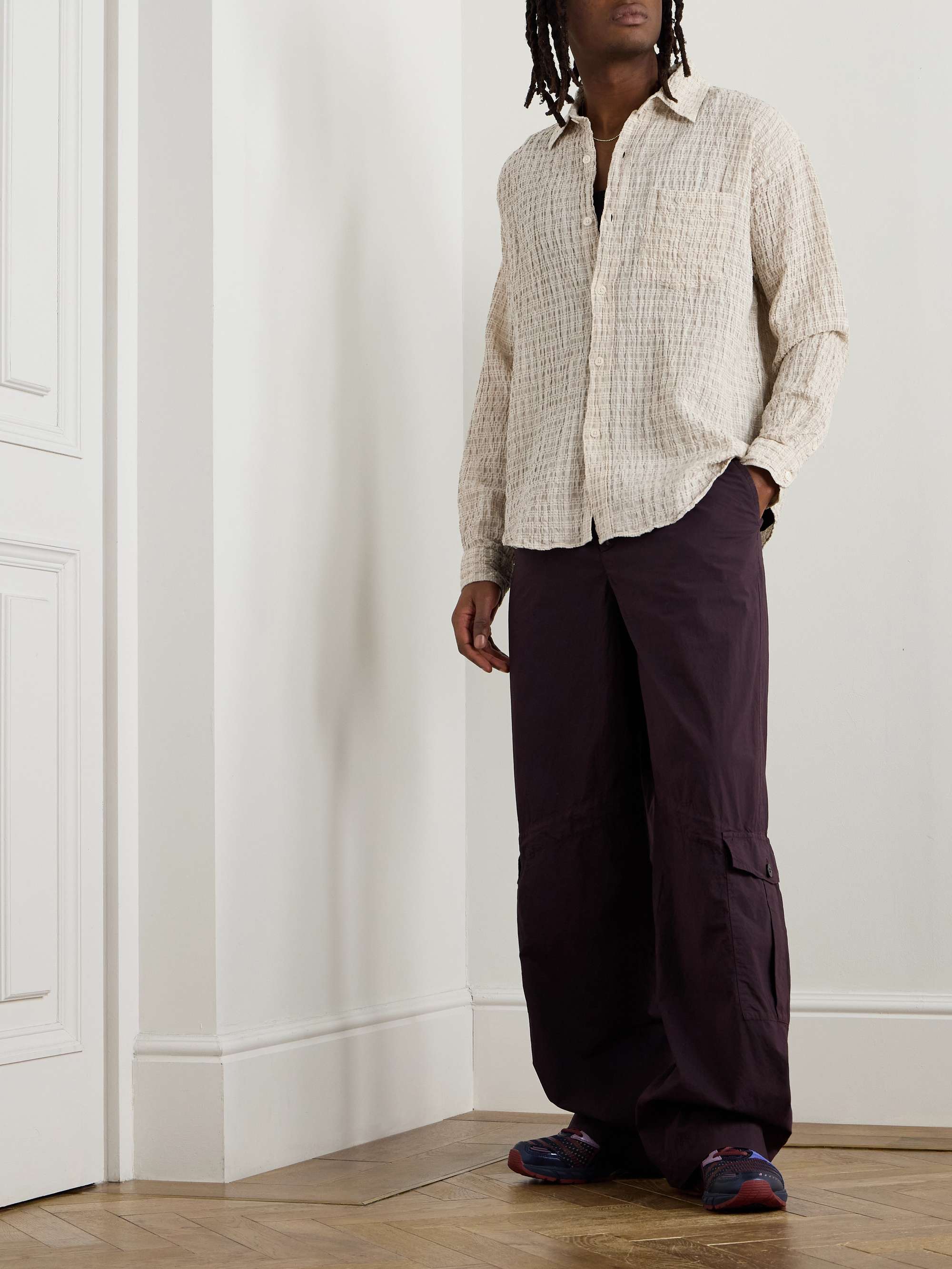 Executive Cotton and Linen-Blend Seersucker Shirt view