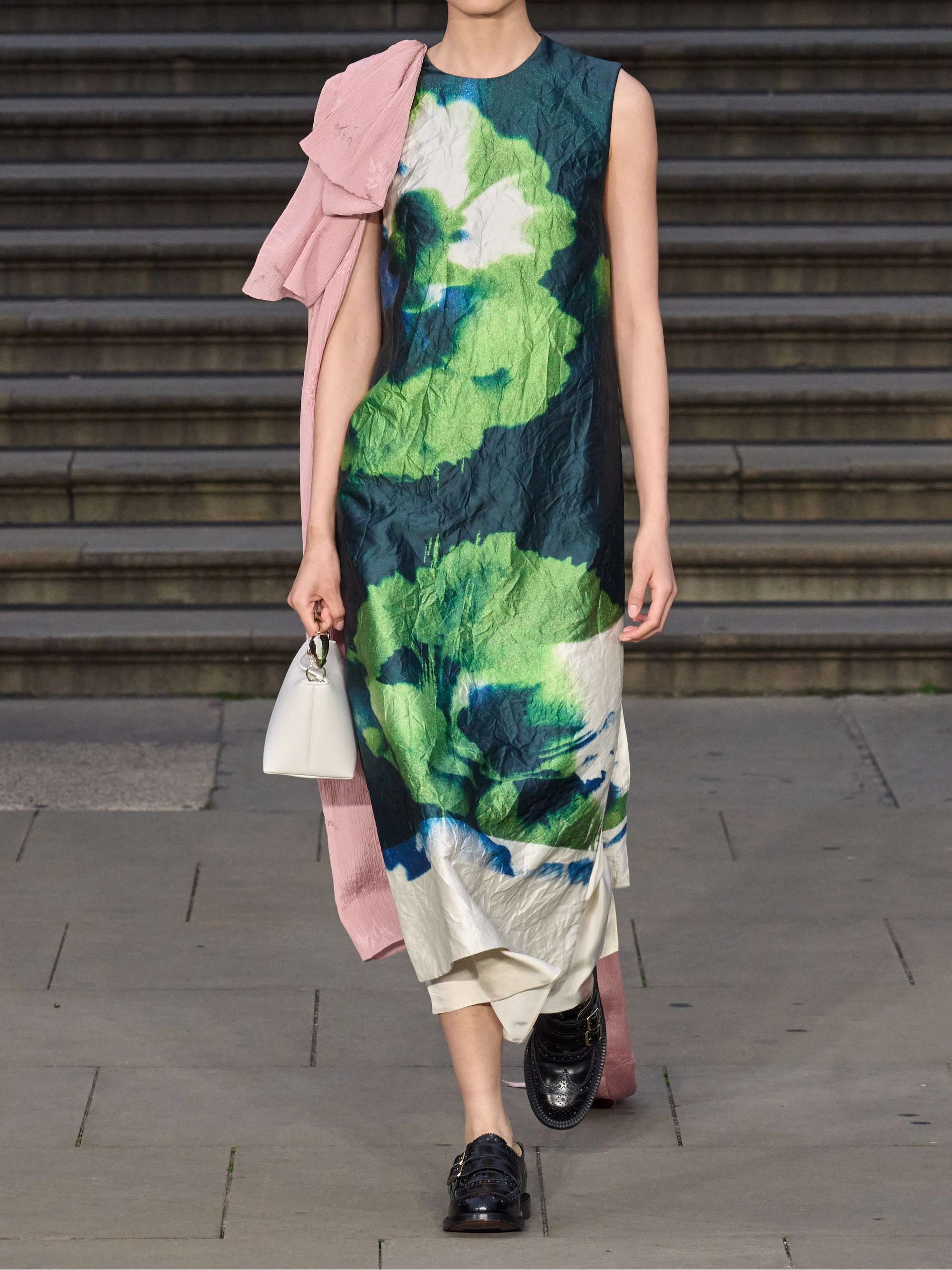 Printed crinkled-satin midi dress view