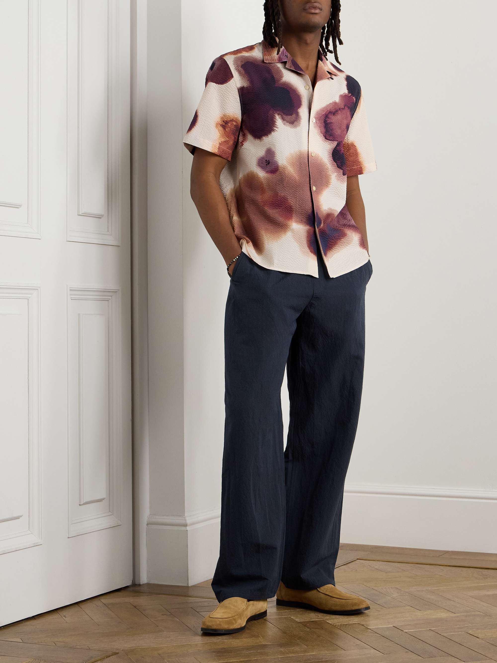 Gioia Convertible-Collar Printed Cotton-Seersucker Shirt view