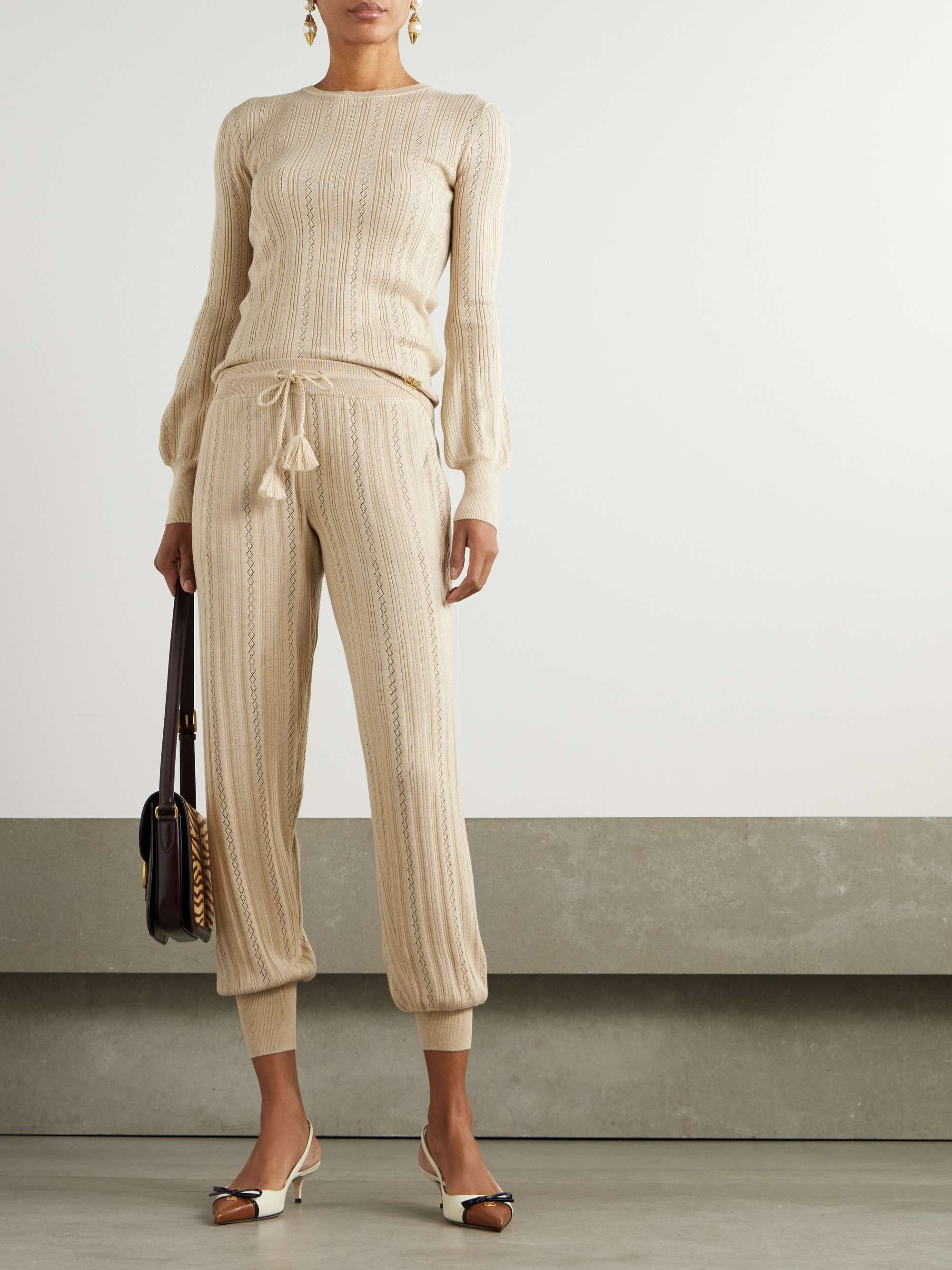 Ribbed wool and pointelle-knit track pants view
