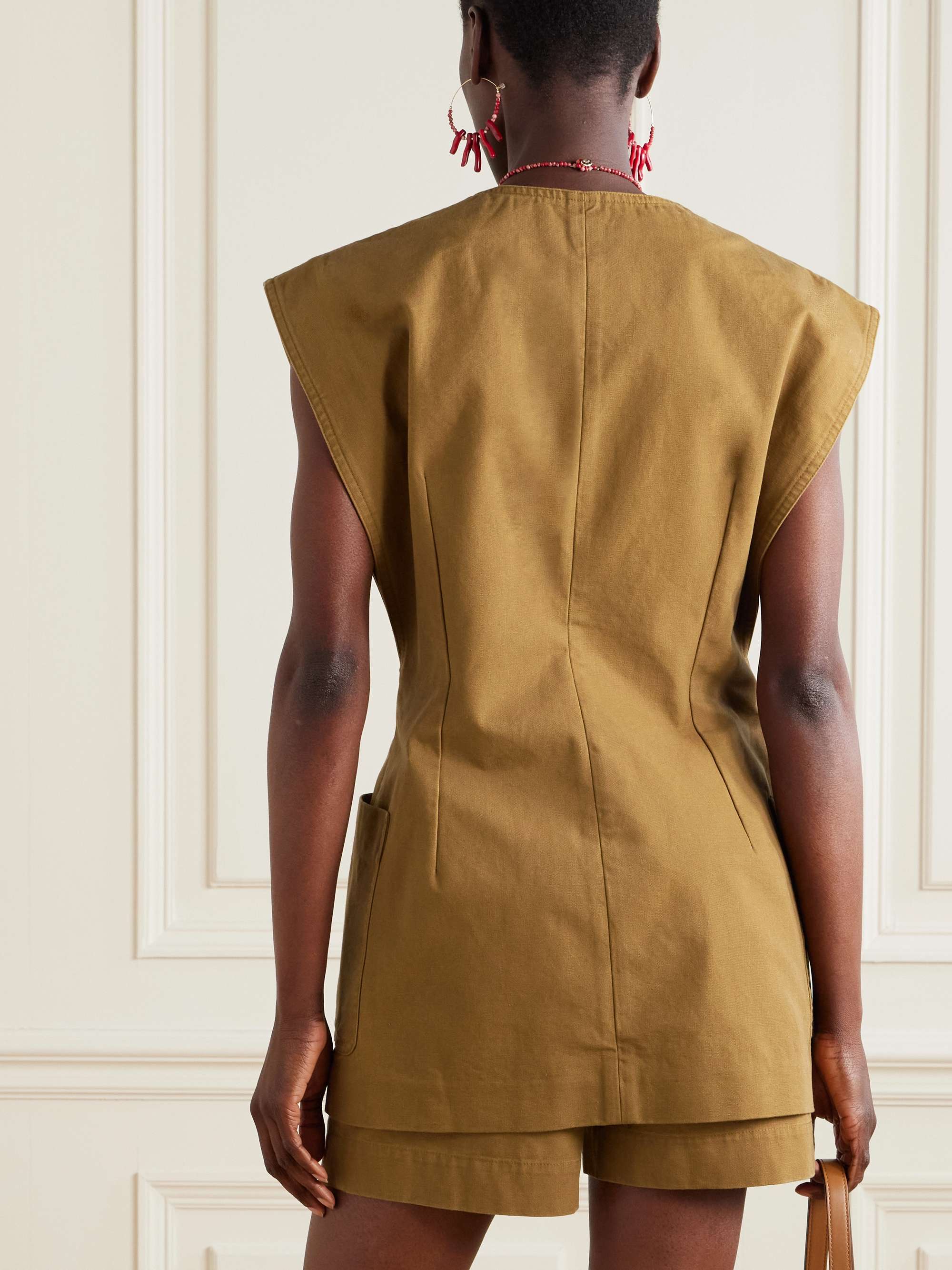 Falila leather-trimmed cotton-canvas vest view