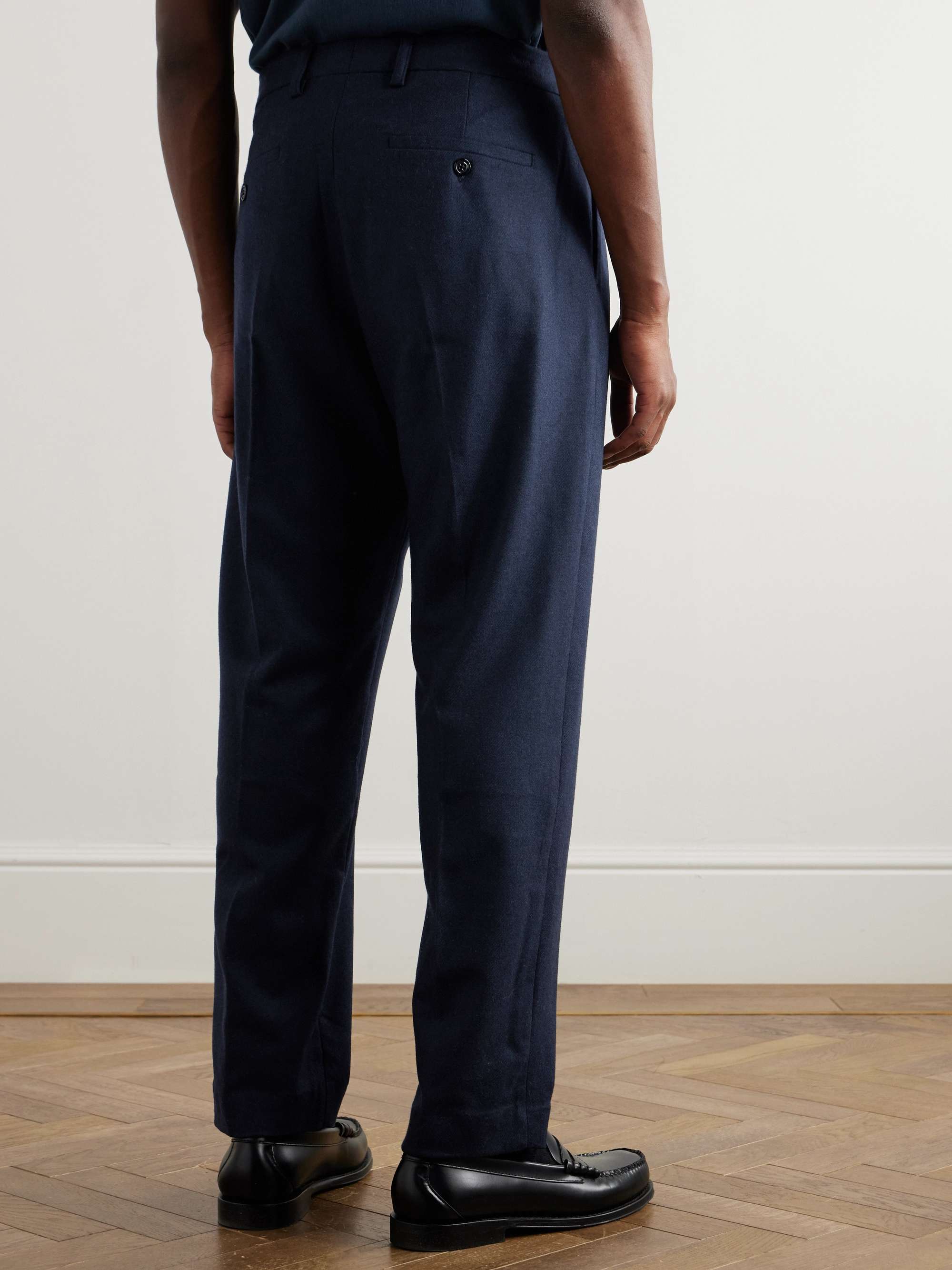 Fritz 1091 Straight-Leg Pleated Brushed-Twill Suit Trousers view