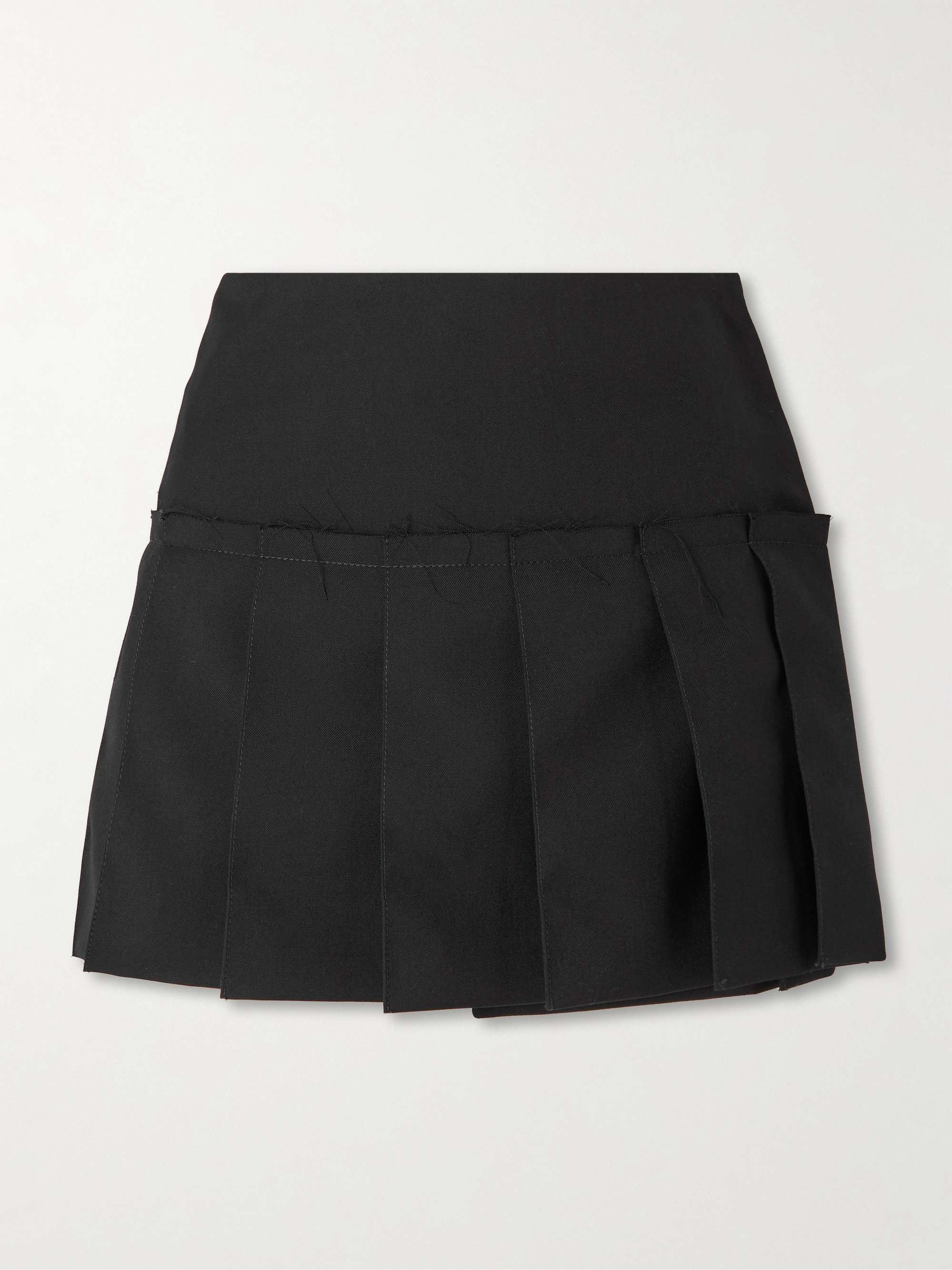 Frayed pleated wool-twill mini wrap skirt view