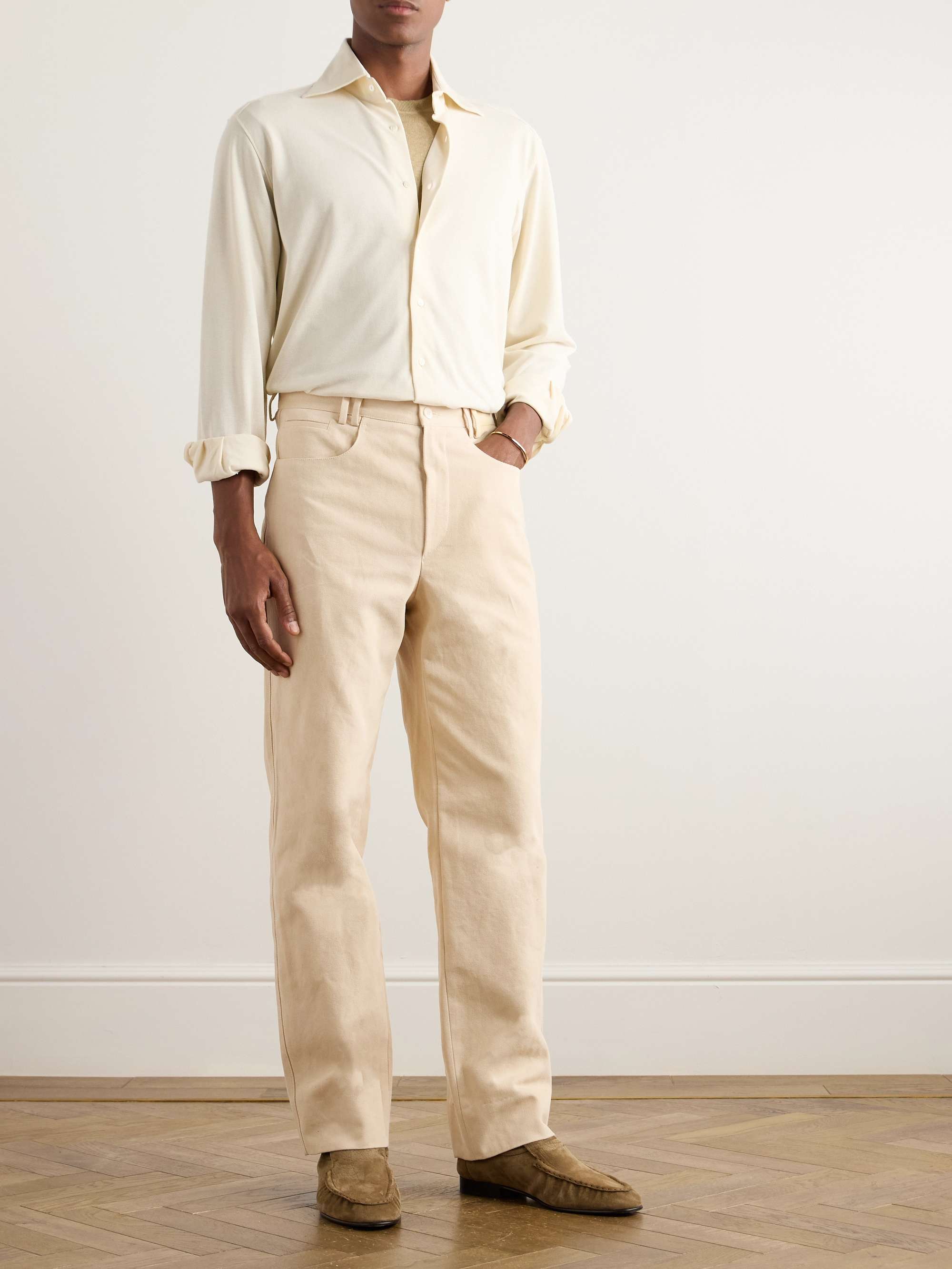 Straight-Leg Basketweave Cotton Trousers view